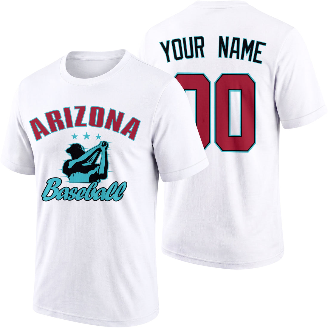 Arizona personalized adult baseball T shirt in Black showing front and back with custom name and number