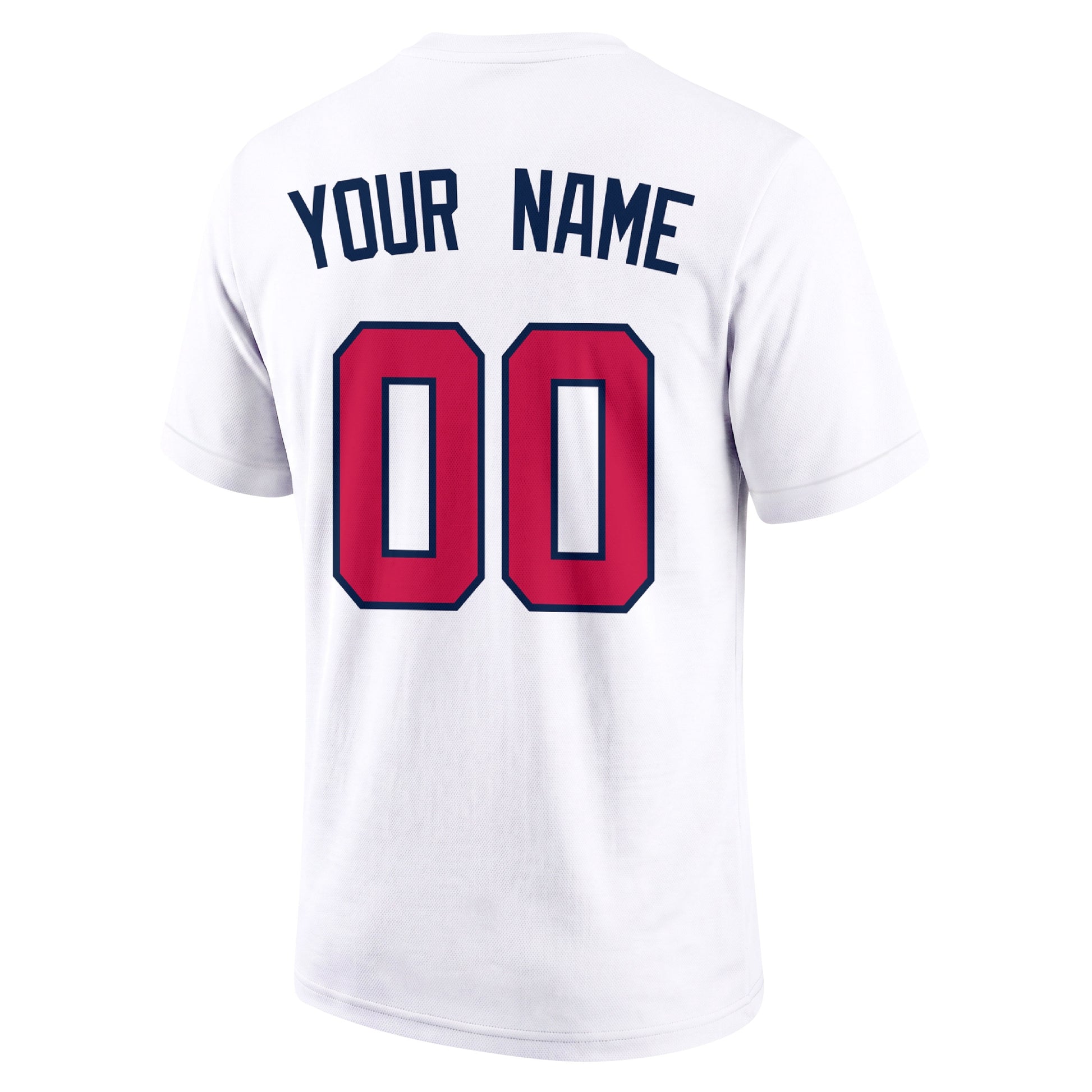Atlanta White adult baseball T shirt back view with customizable name and large jersey number