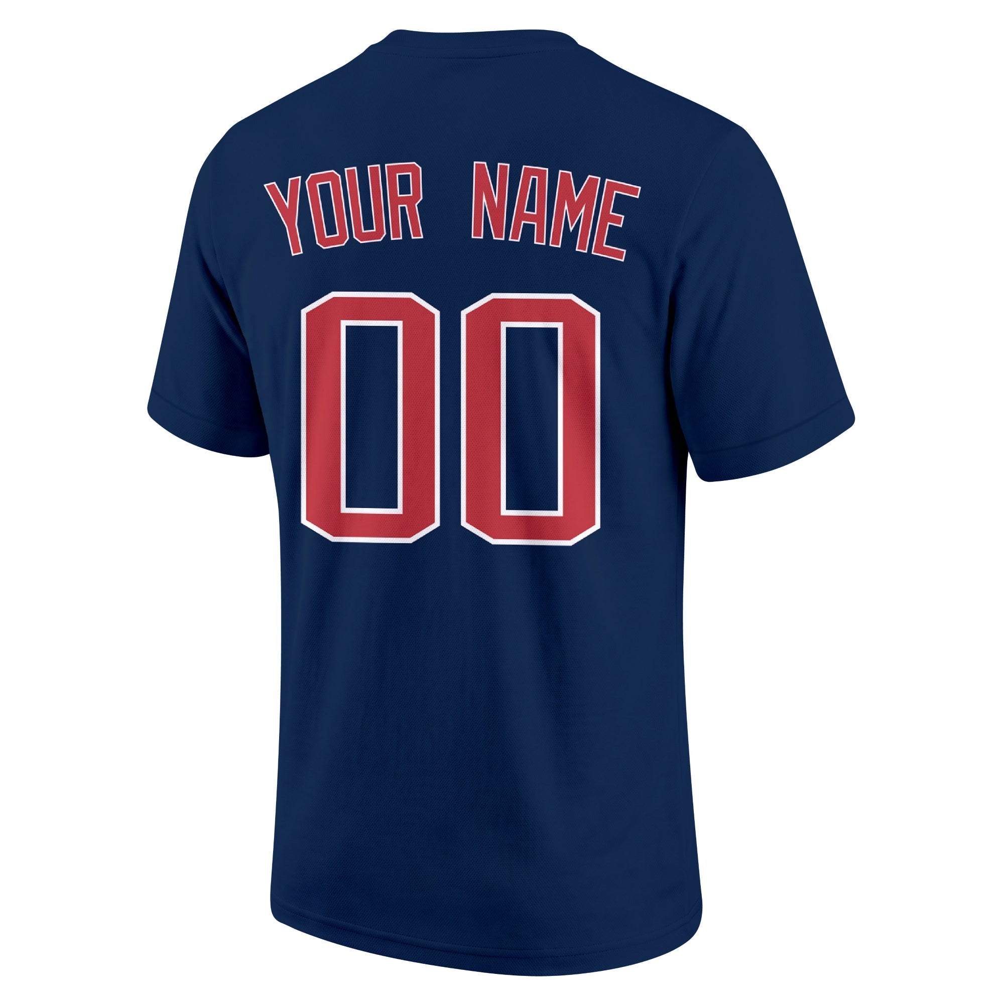 Boston Navy adult baseball T shirt back view with customizable name and large jersey number