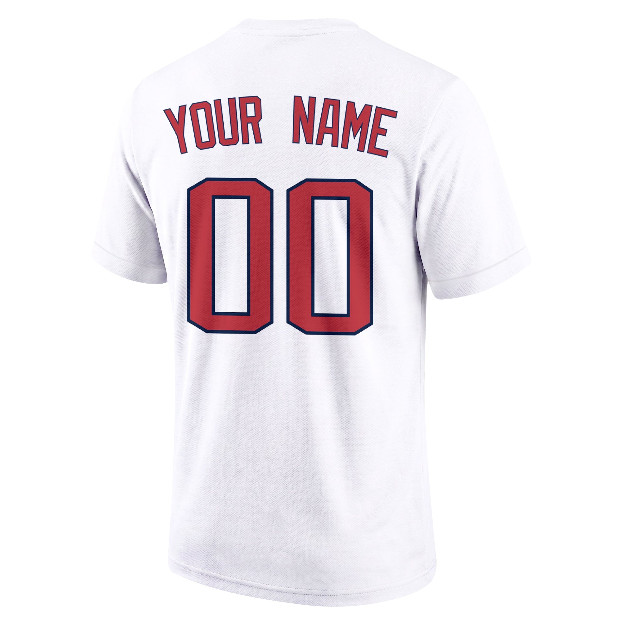 Boston White adult baseball T shirt back view with customizable name and large jersey number
