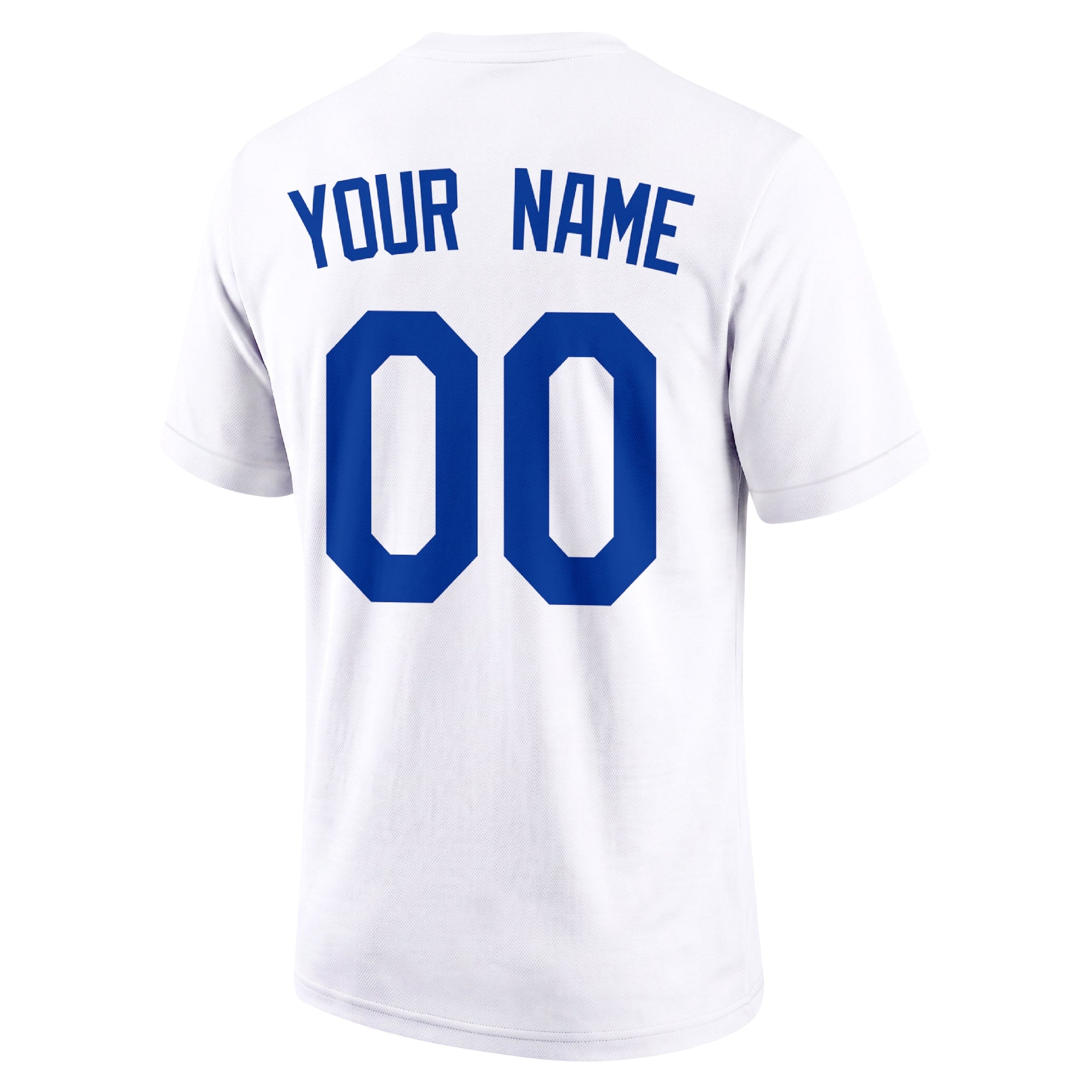 Los Angeles White adult baseball T shirt back view with customizable name and large jersey number