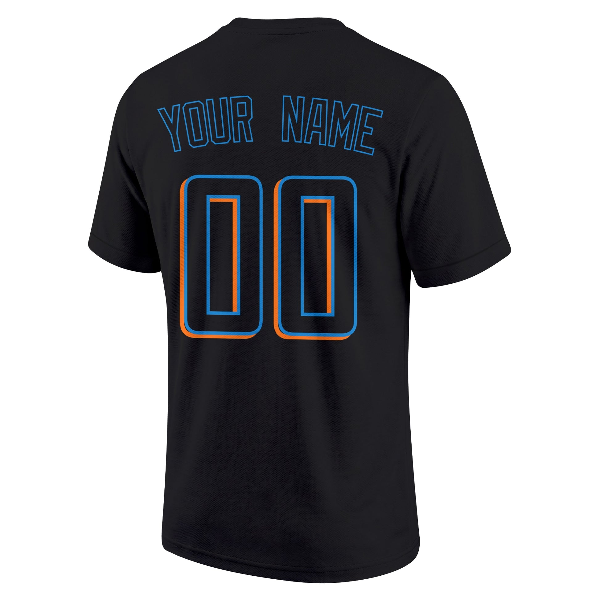 Miami Black adult baseball T shirt back view with customizable name and large jersey number