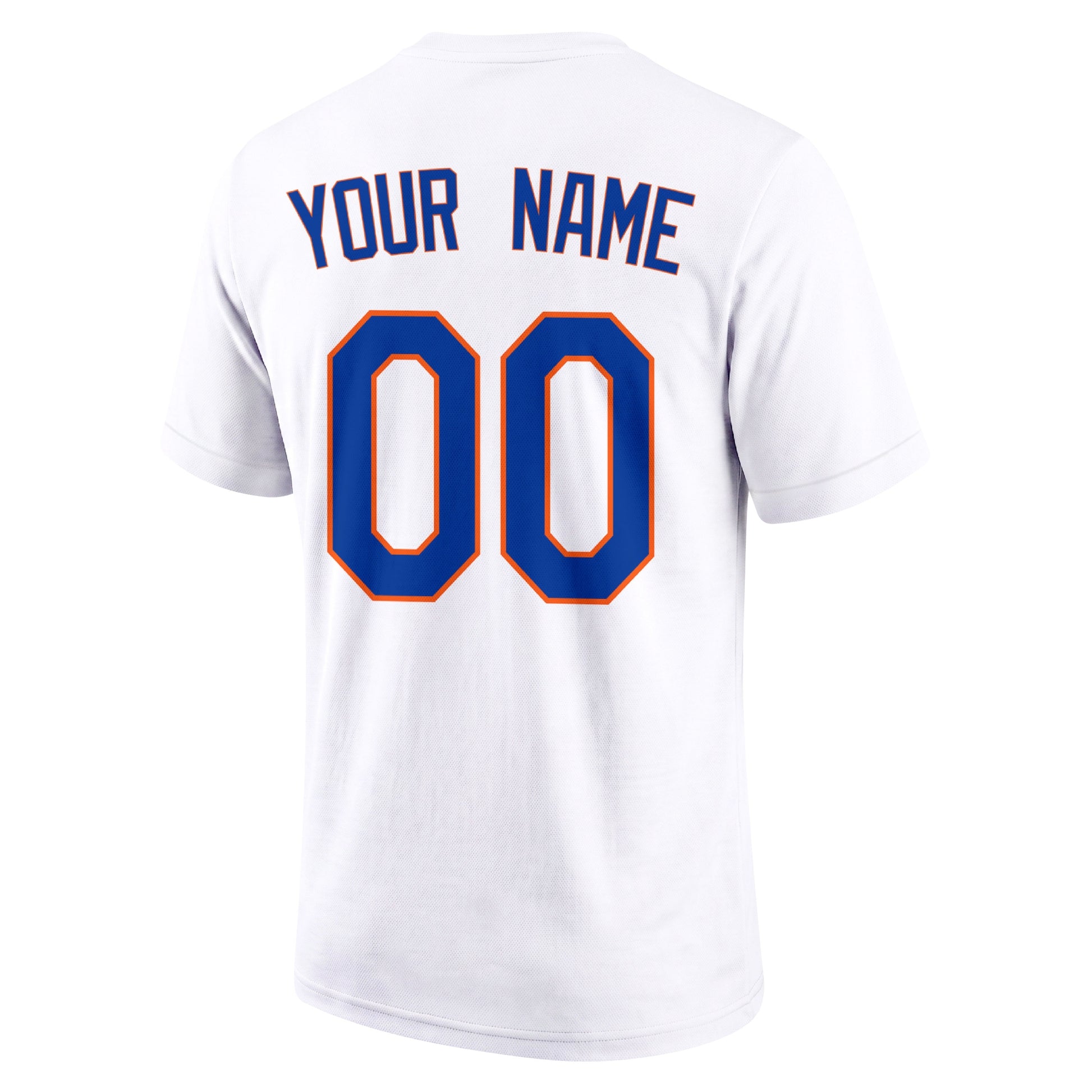 New York White adult baseball T shirt back view with customizable name and large jersey number
