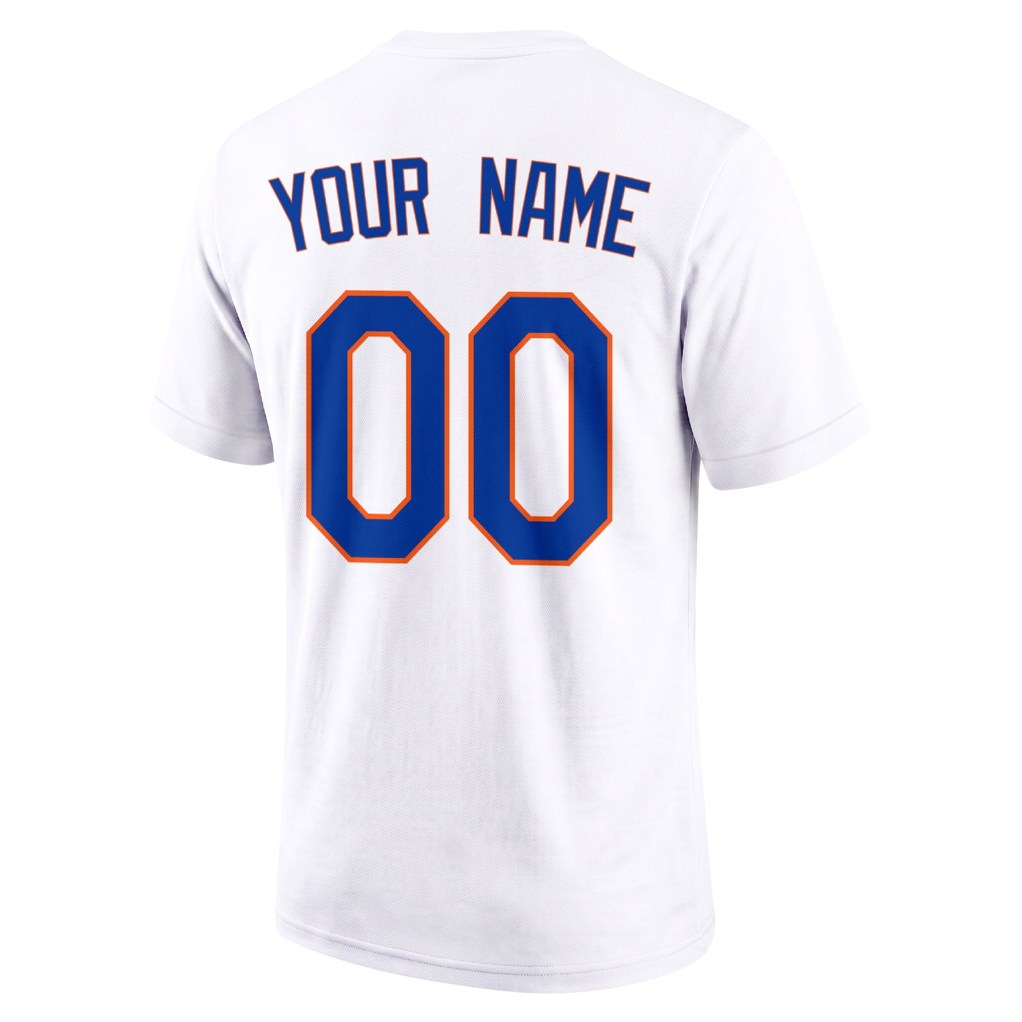 New York White adult baseball T shirt back view with customizable name and large jersey number