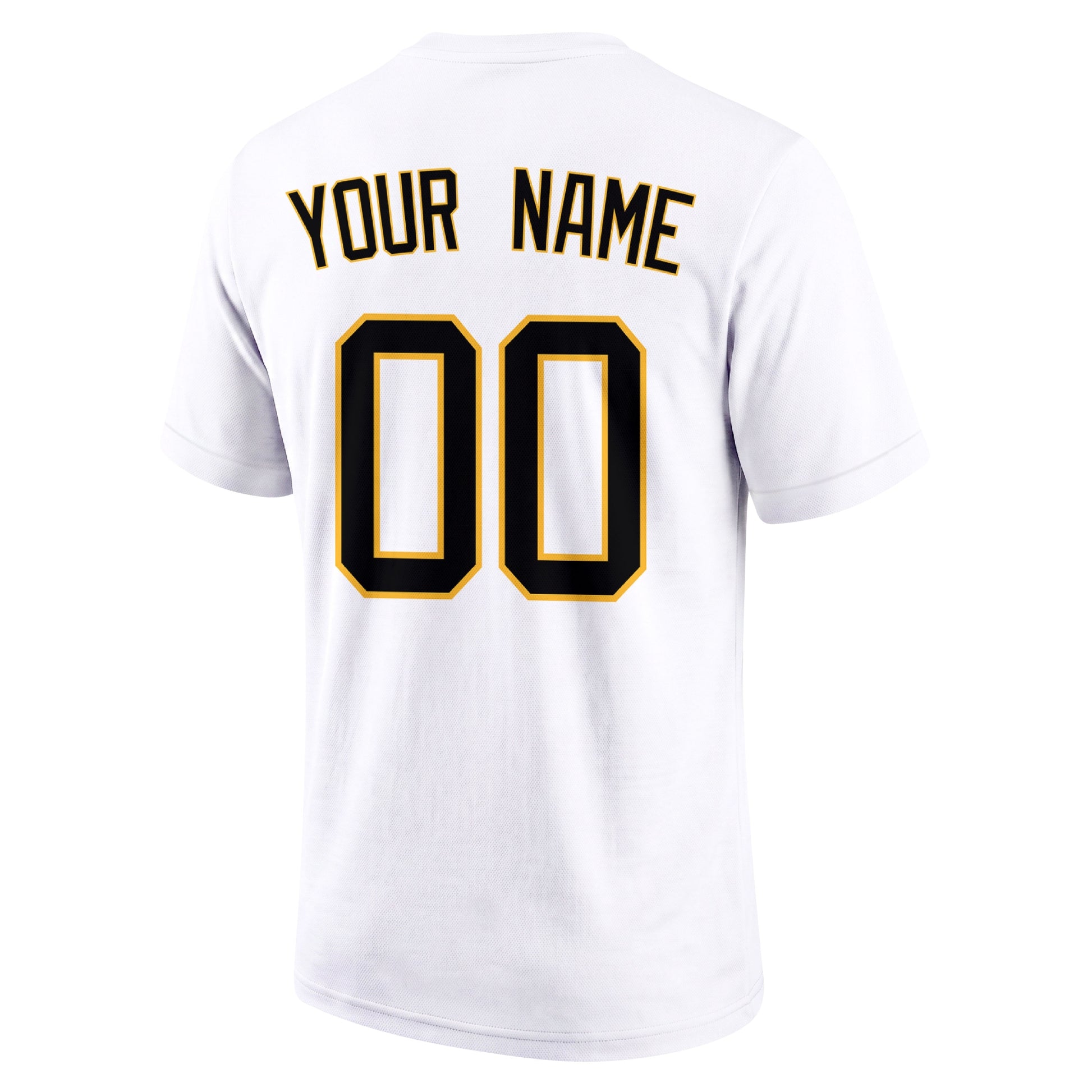 Pittsburgh White adult baseball T shirt back view with customizable name and large jersey number