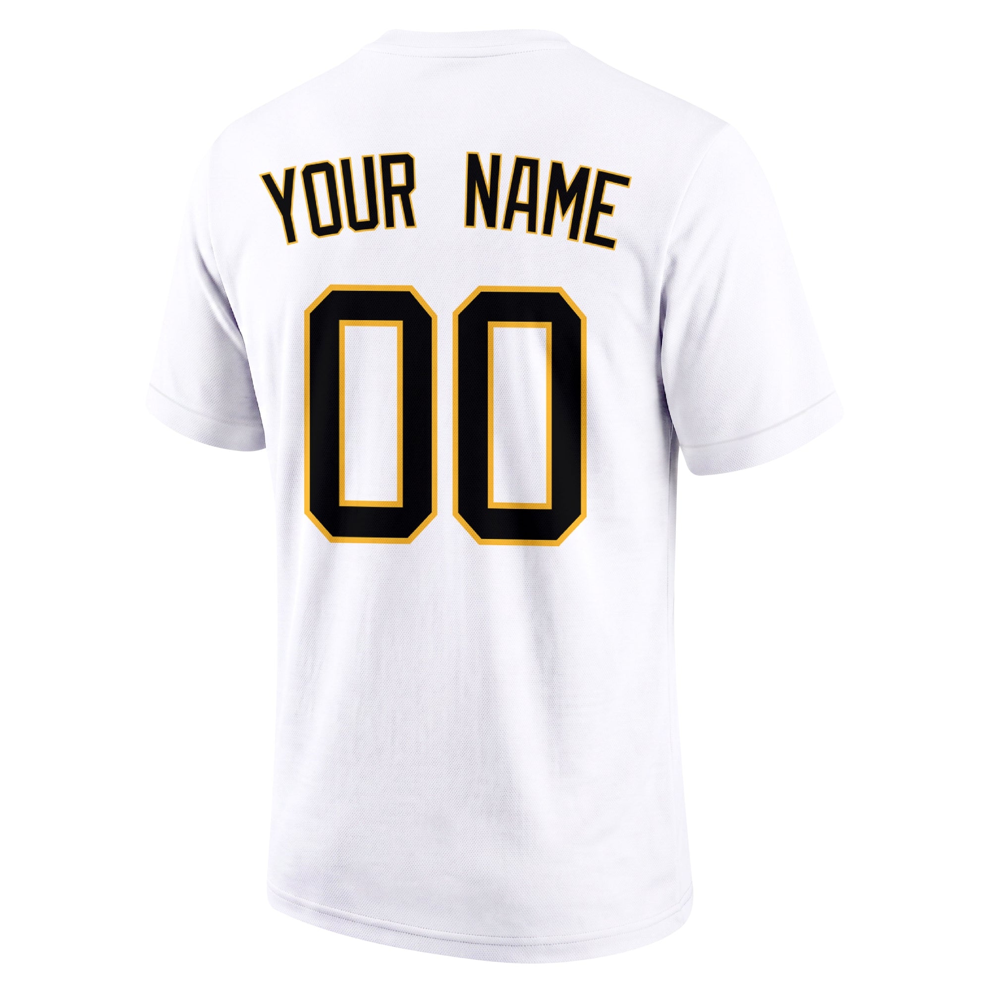 Pittsburgh White adult baseball T shirt back view with customizable name and large jersey number