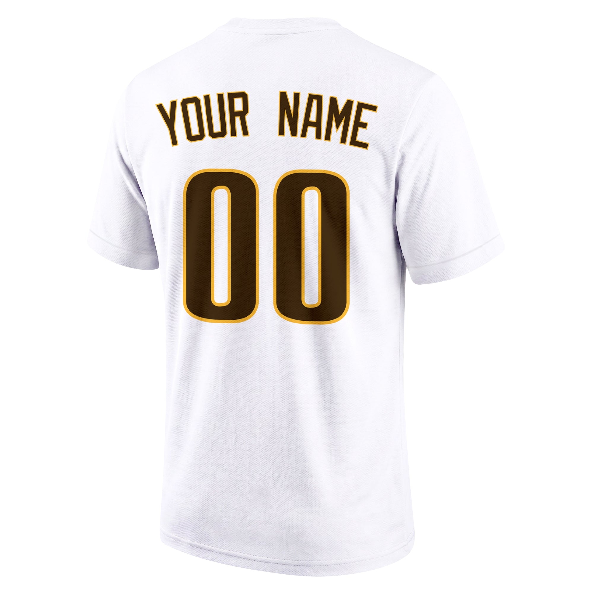 San Diego White adult baseball T shirt back view with customizable name and large jersey number