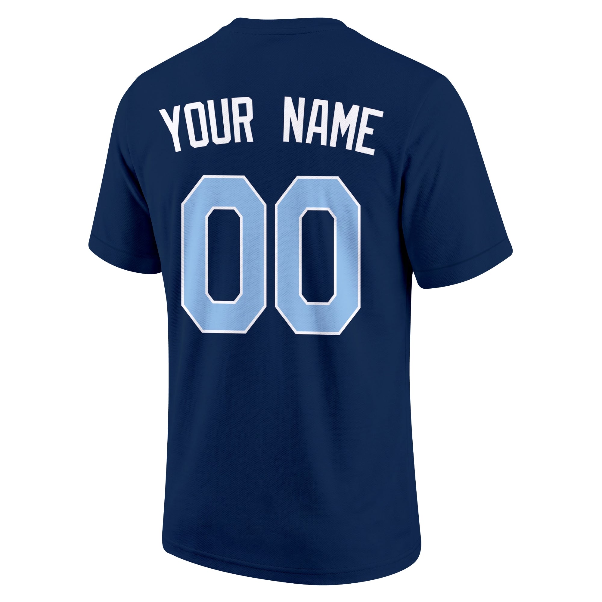 Tampa Bay Navy adult baseball T shirt back view with customizable name and large jersey number