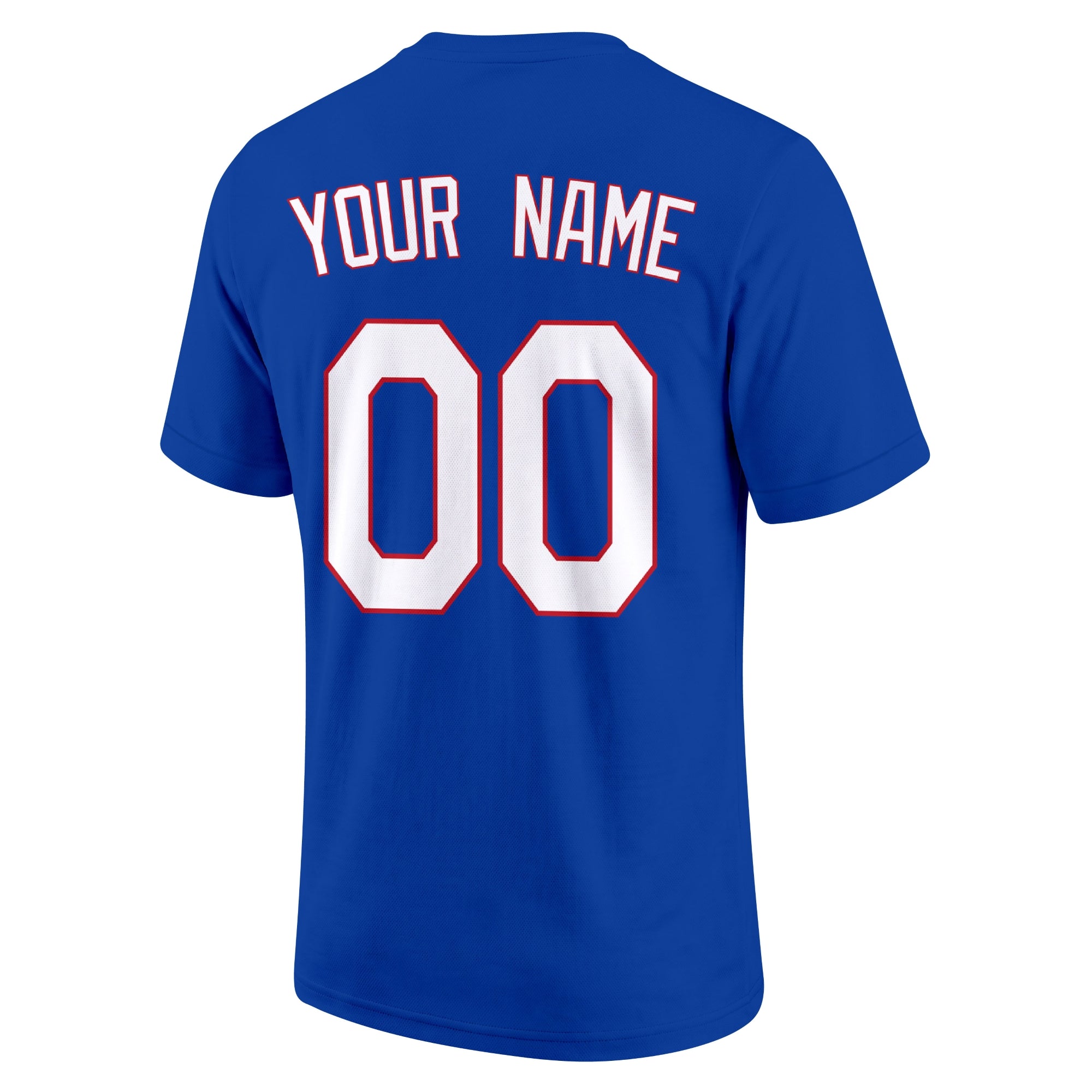 Texas Royal adult baseball T shirt back view with customizable name and large jersey number