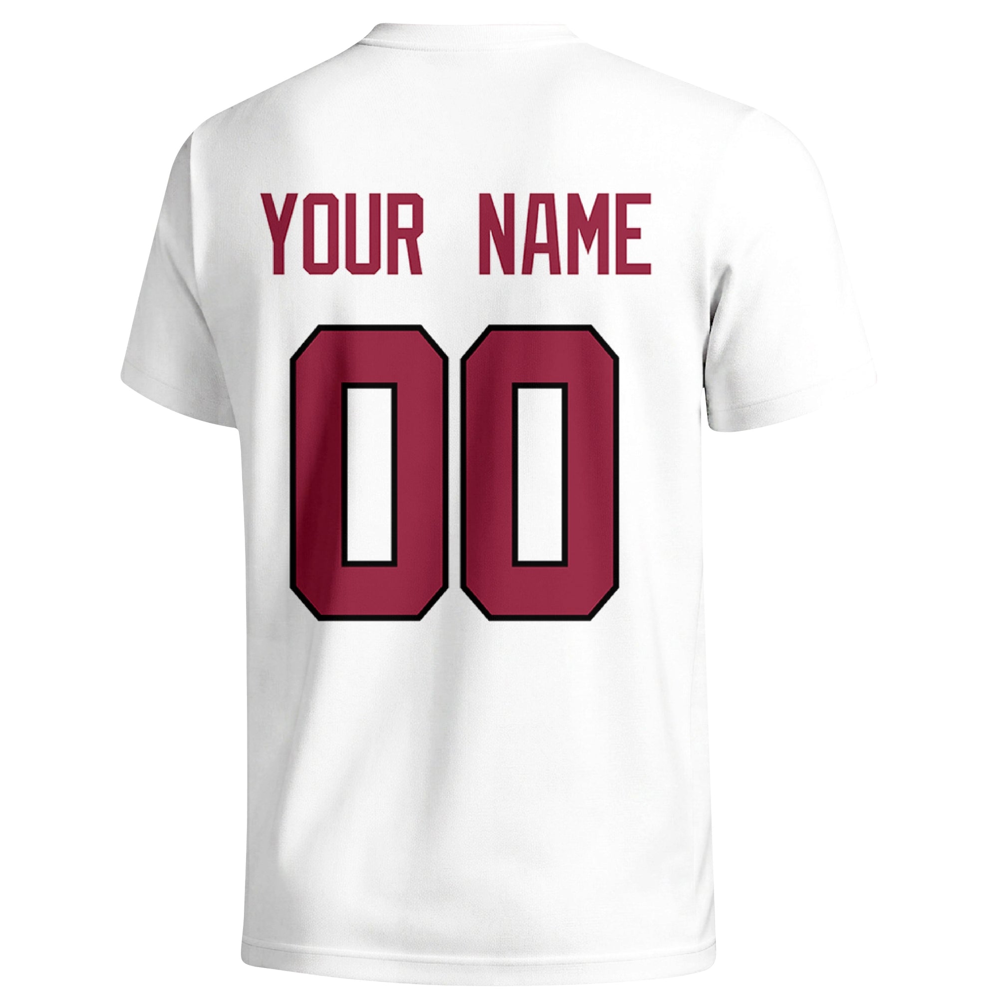 Arizona personalized football T shirt in White showing the back custom name and number