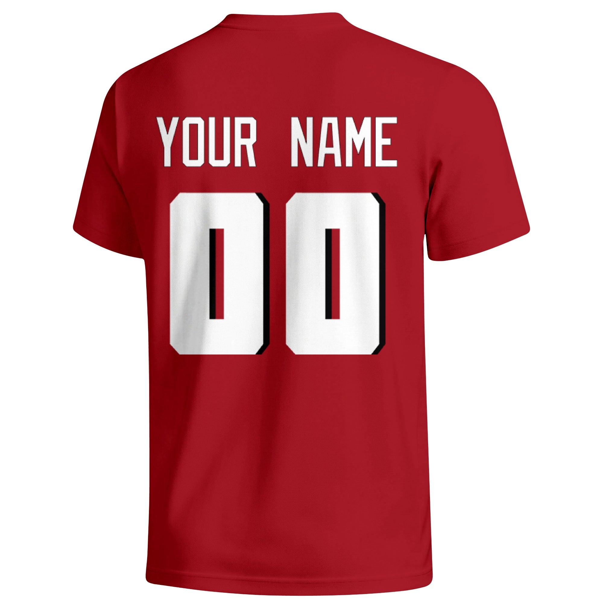 Atlanta personalized football T shirt in Red showing the back custom name and number