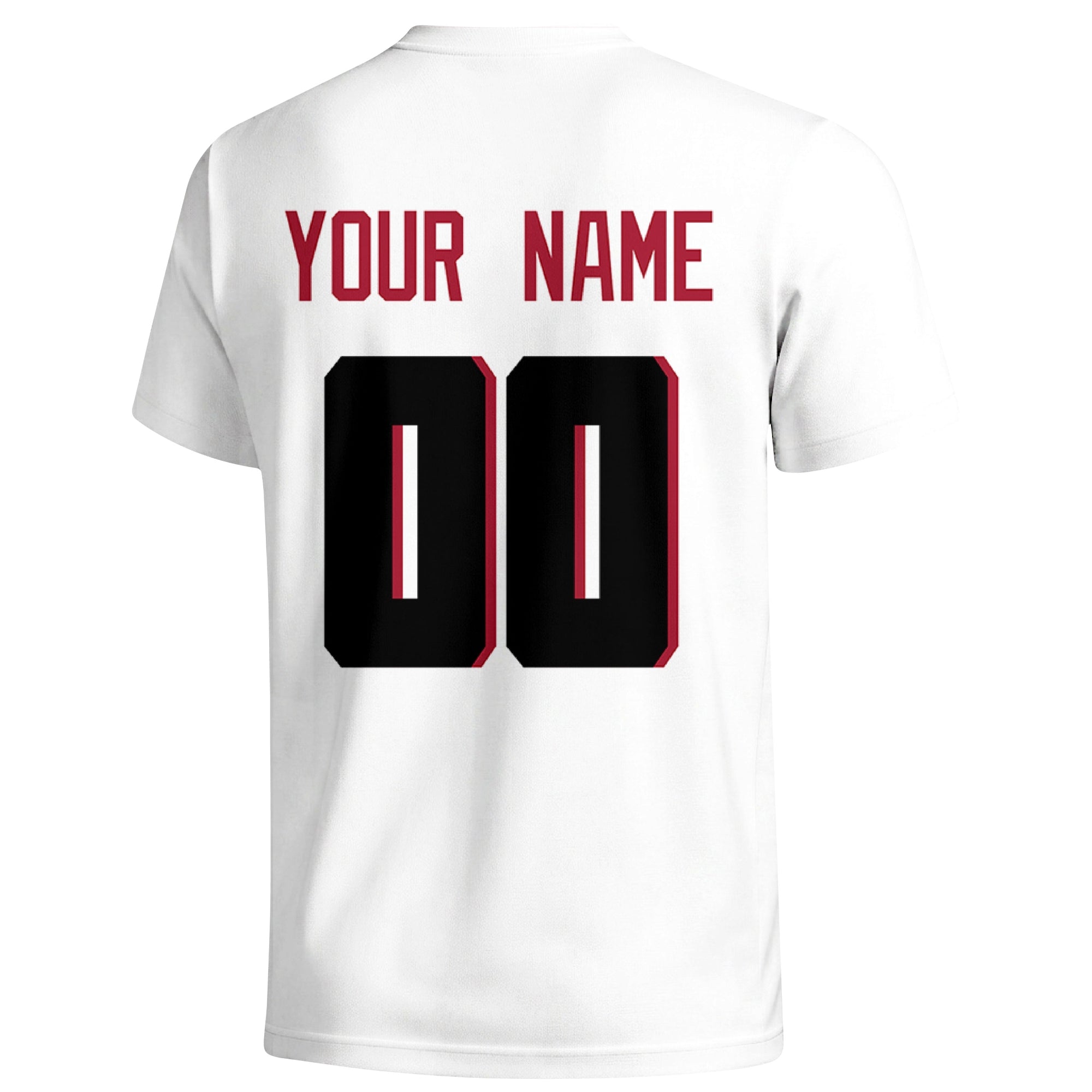 Atlanta personalized football T shirt in White showing the back custom name and number