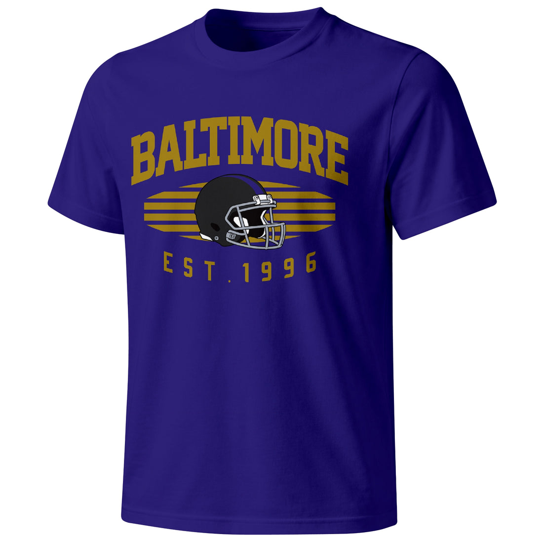 Baltimore personalized football T shirt in Purple showing front city design and back custom name and number
