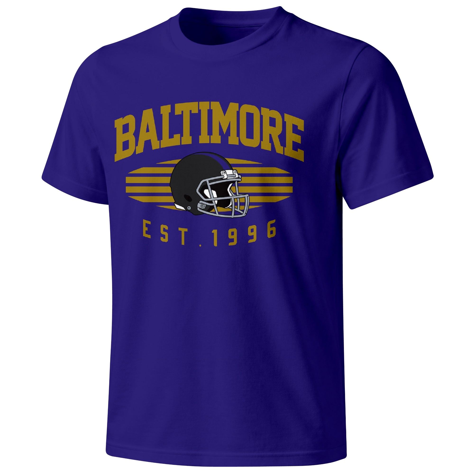Baltimore football T shirt in Purple showing the front city and football design