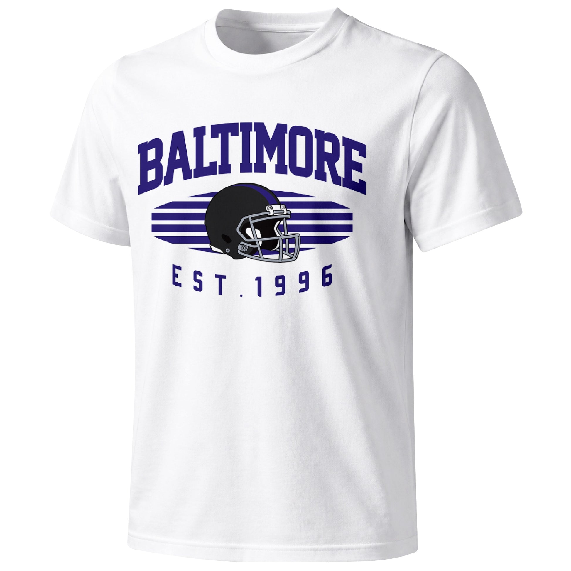 Baltimore football T shirt in White showing the front city and football design