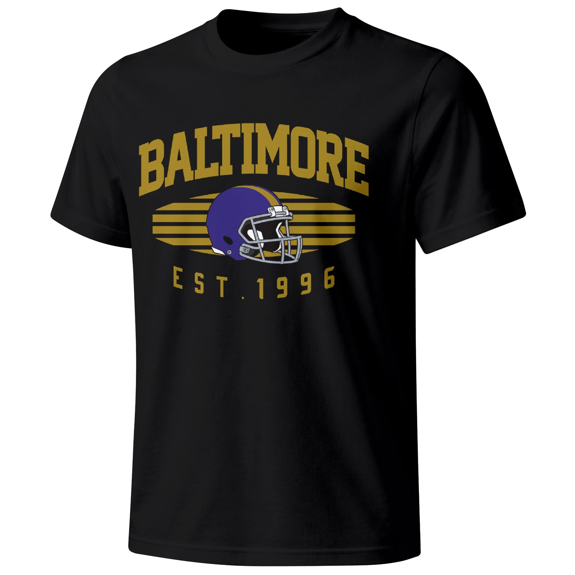 Baltimore football T shirt in Black showing the front city and football design