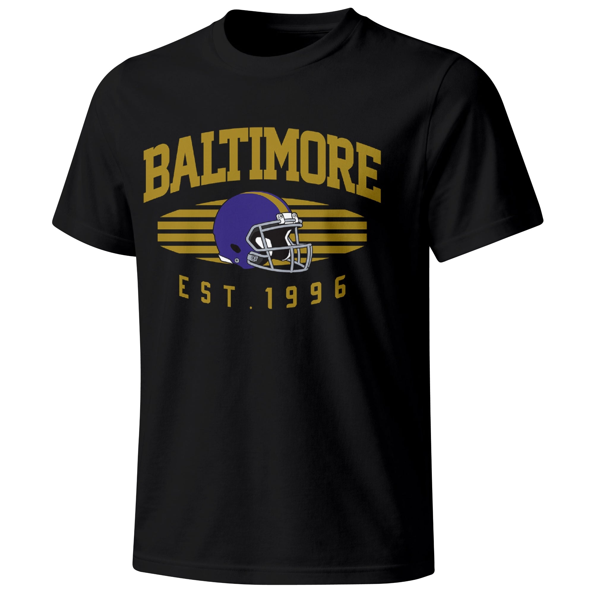 Baltimore football T shirt in Black showing the front city and football design