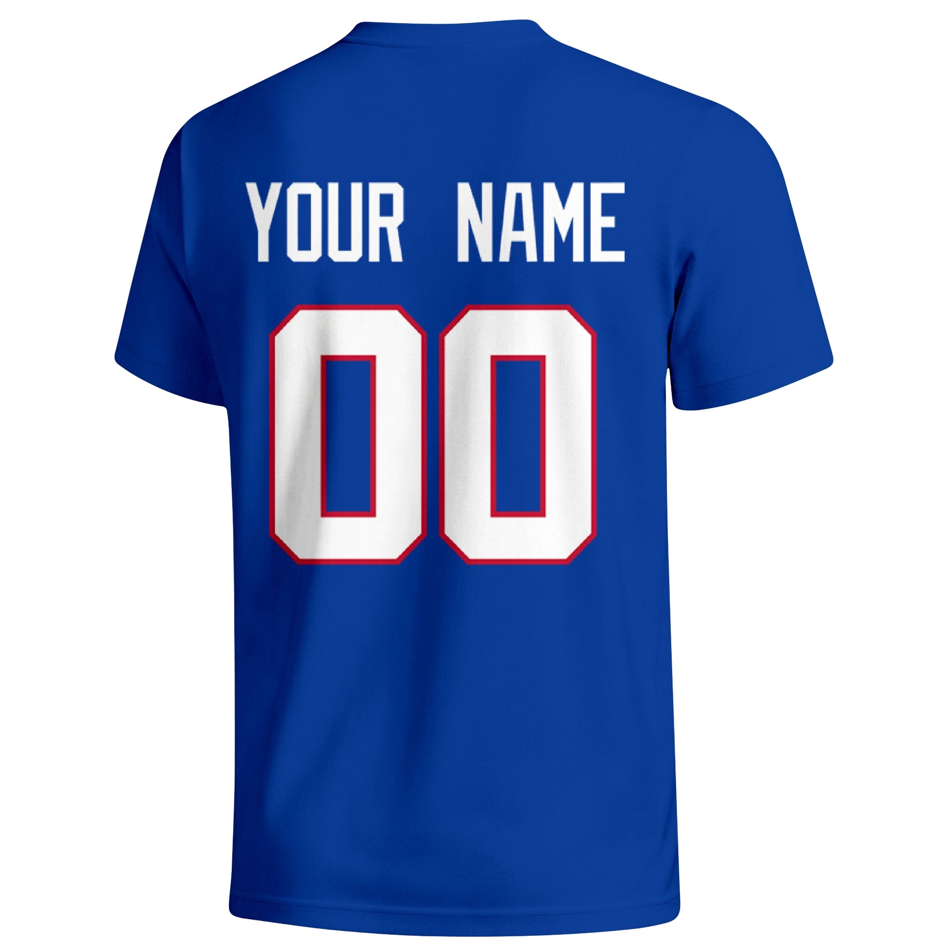 Buffalo personalized football T shirt in Royal showing the back custom name and number