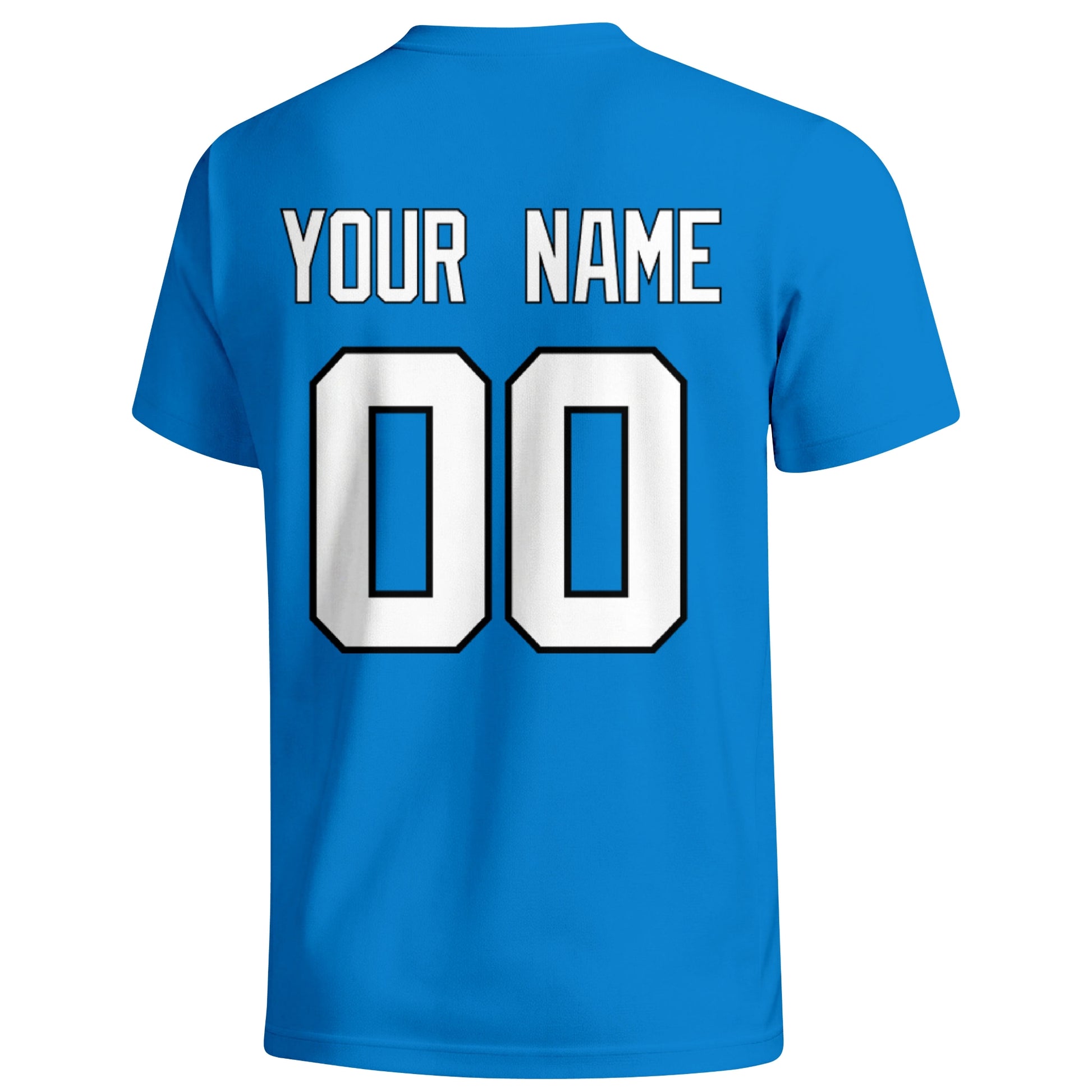 Carolina personalized football T shirt in Blue showing the back custom name and number