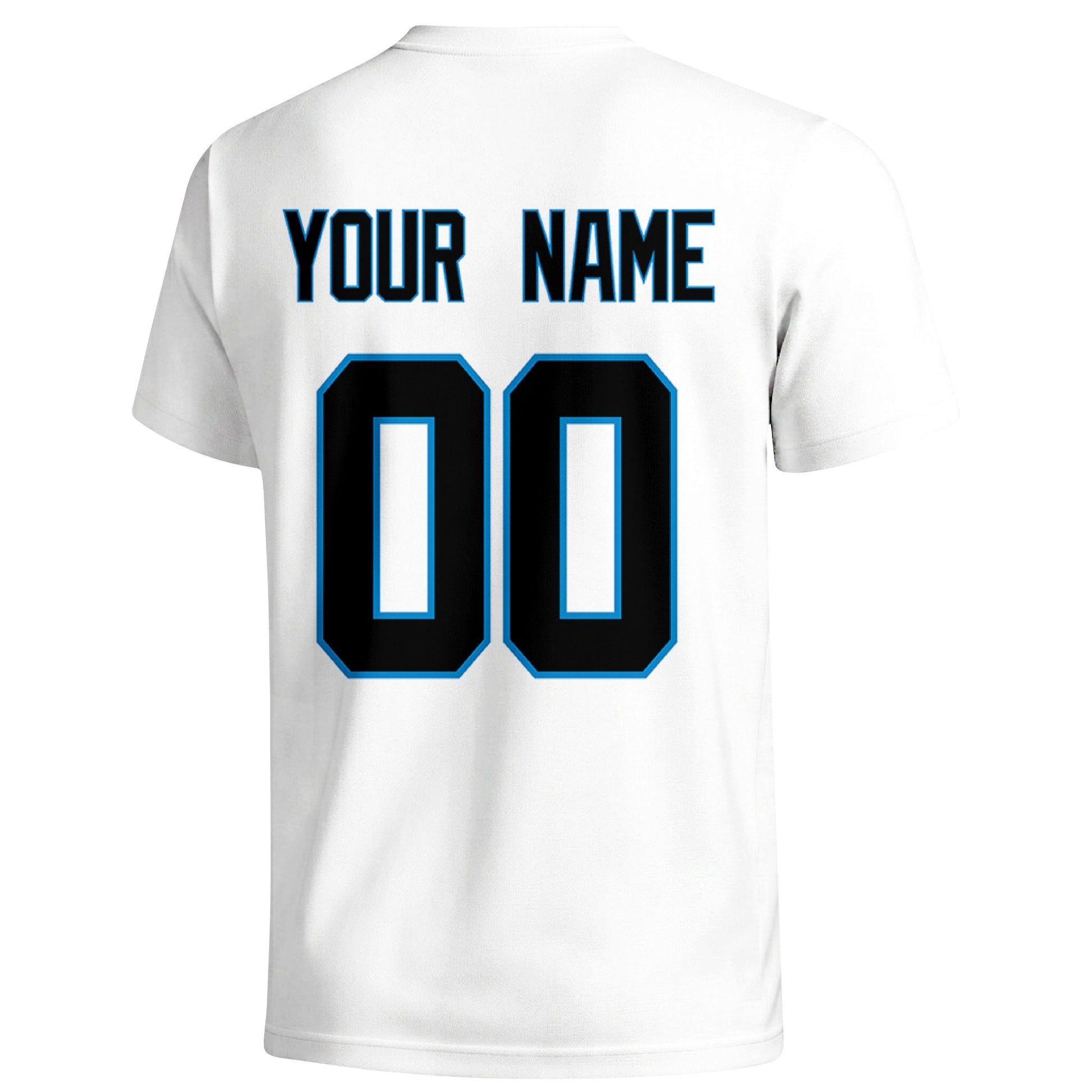 Carolina personalized football T shirt in White showing the back custom name and number