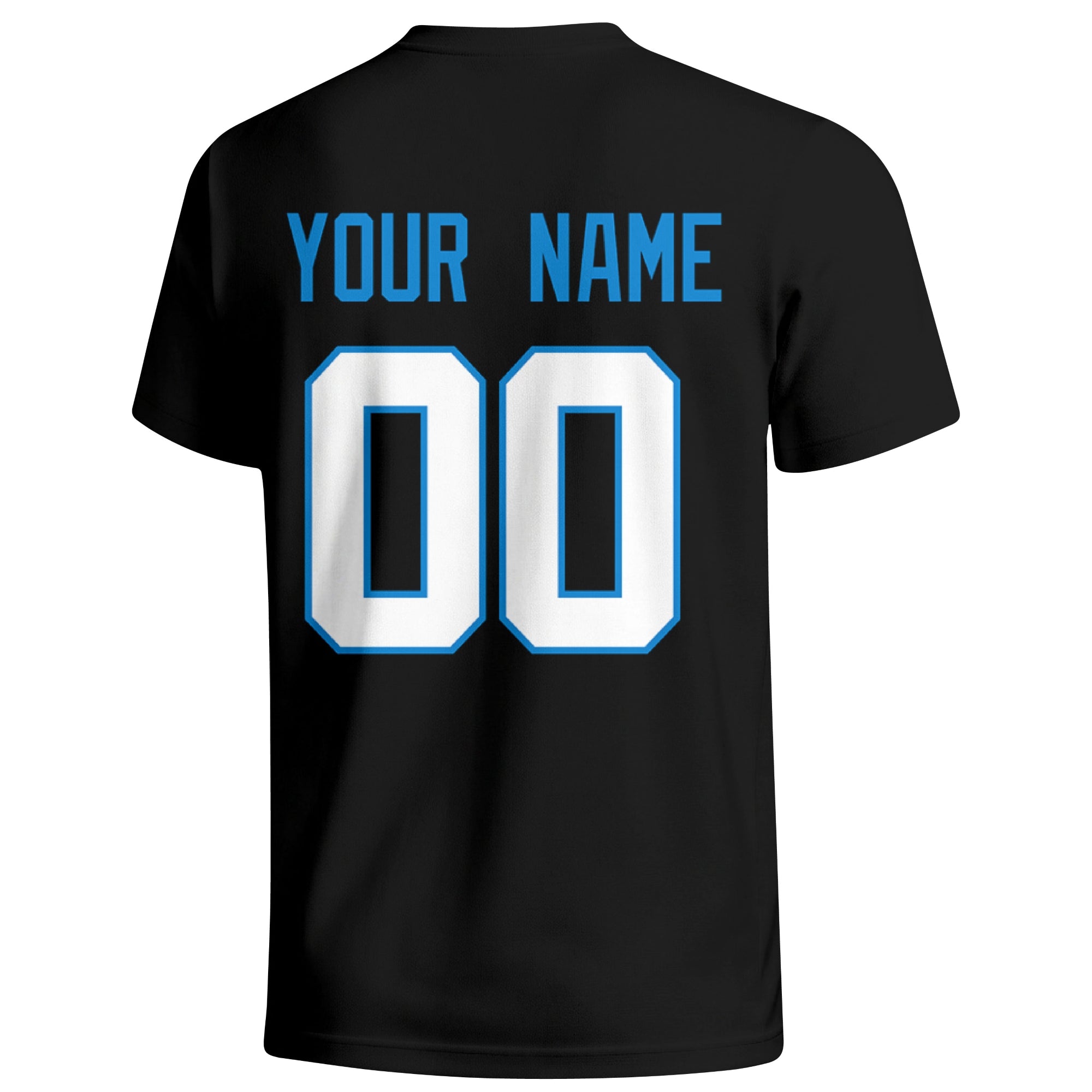 Carolina personalized football T shirt in Black showing the back custom name and number