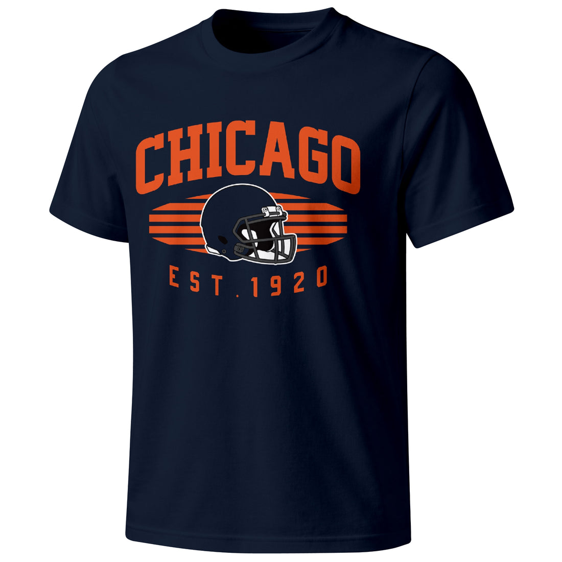 Chicago personalized football T shirt in Navy showing front city design and back custom name and number
