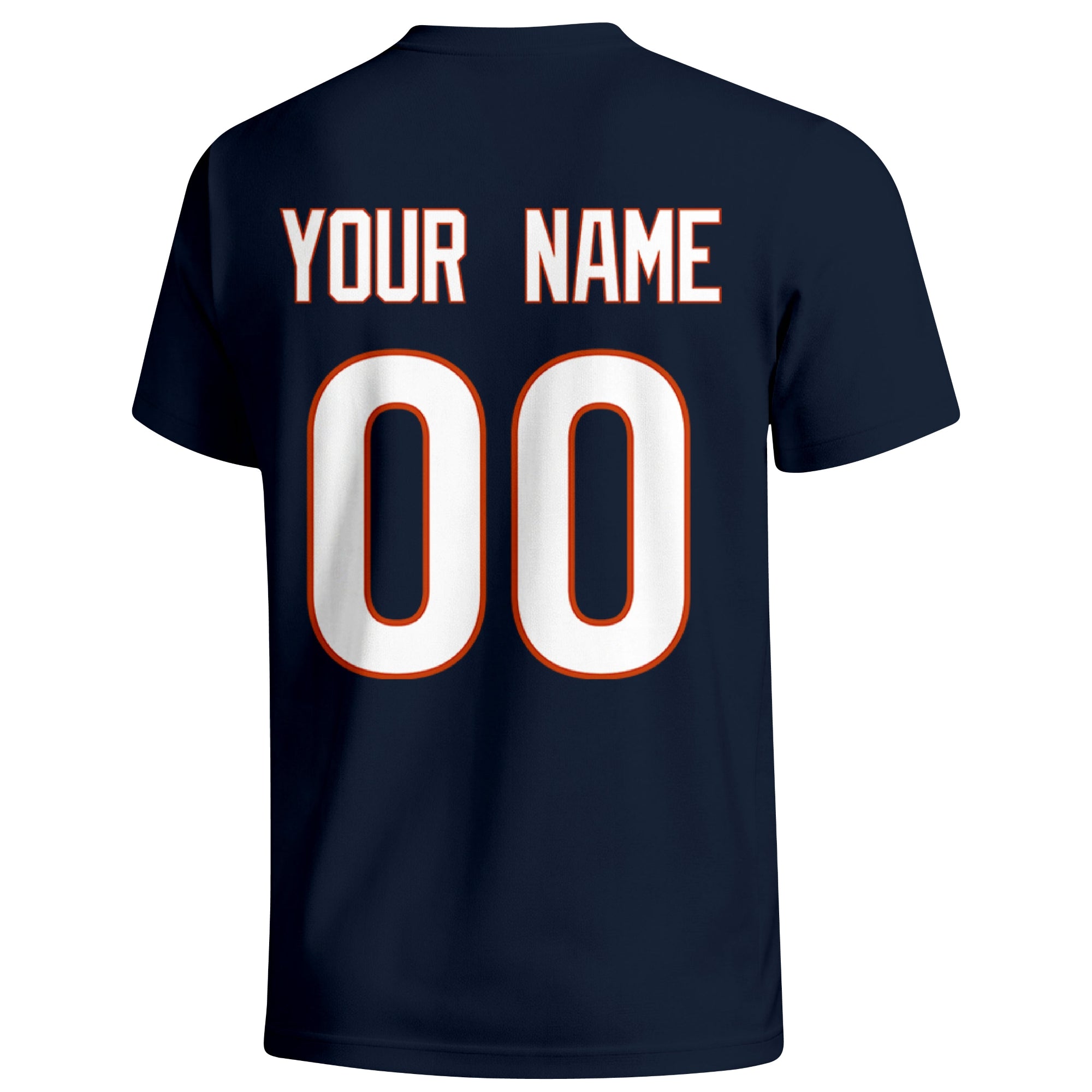 Chicago personalized football T shirt in Navy showing the back custom name and number