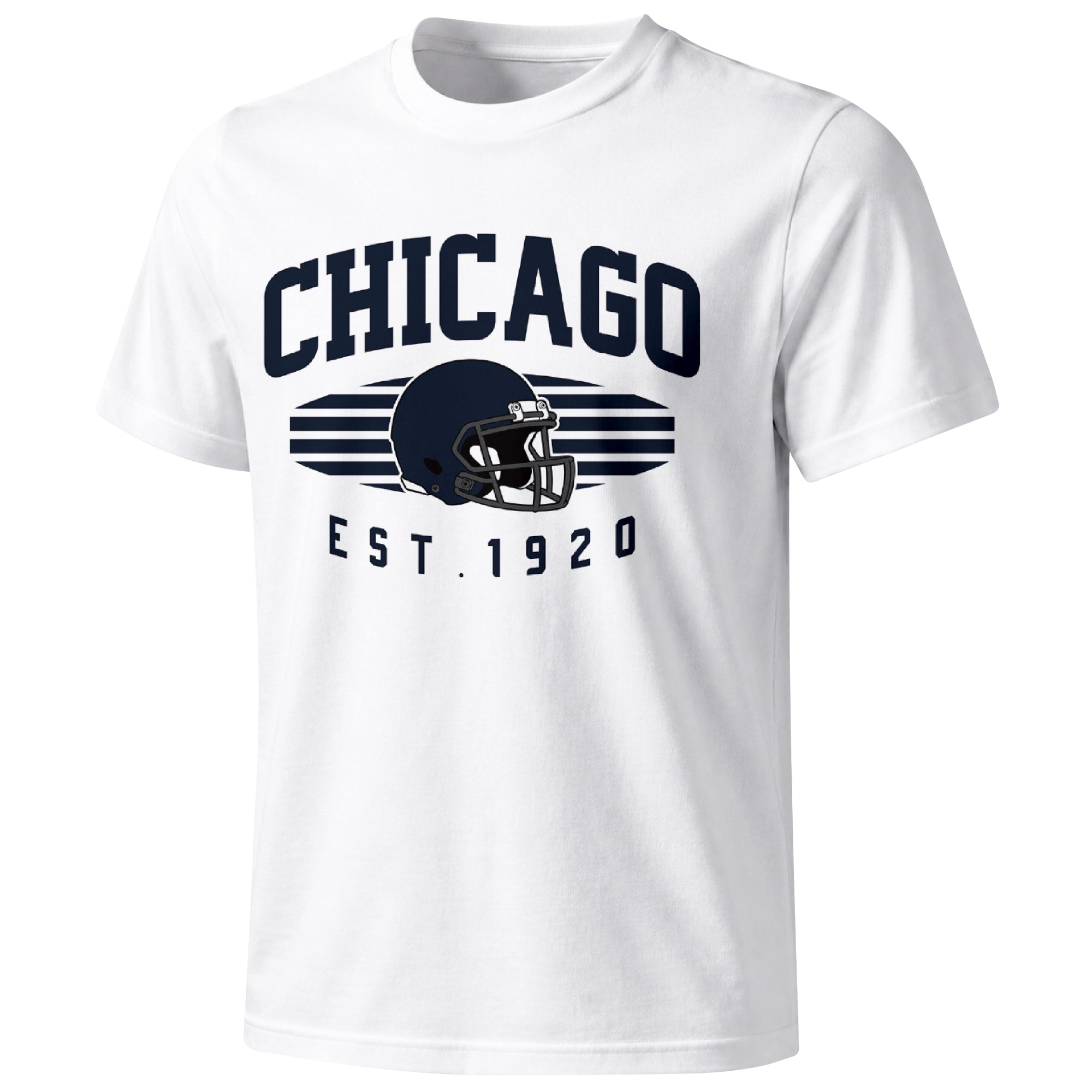 Chicago football T shirt in White showing the front city and football design