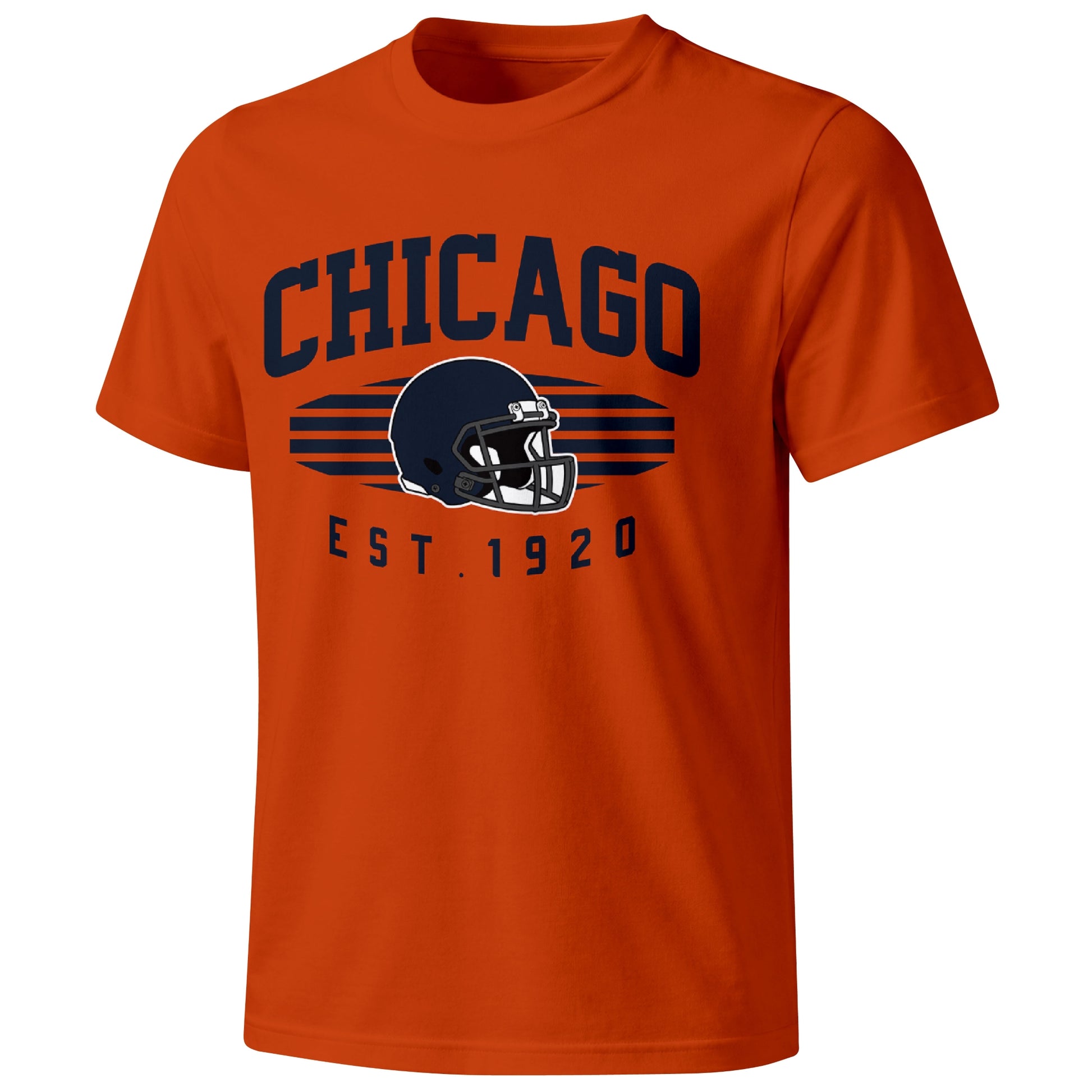 Chicago football T shirt in Orange showing the front city and football design
