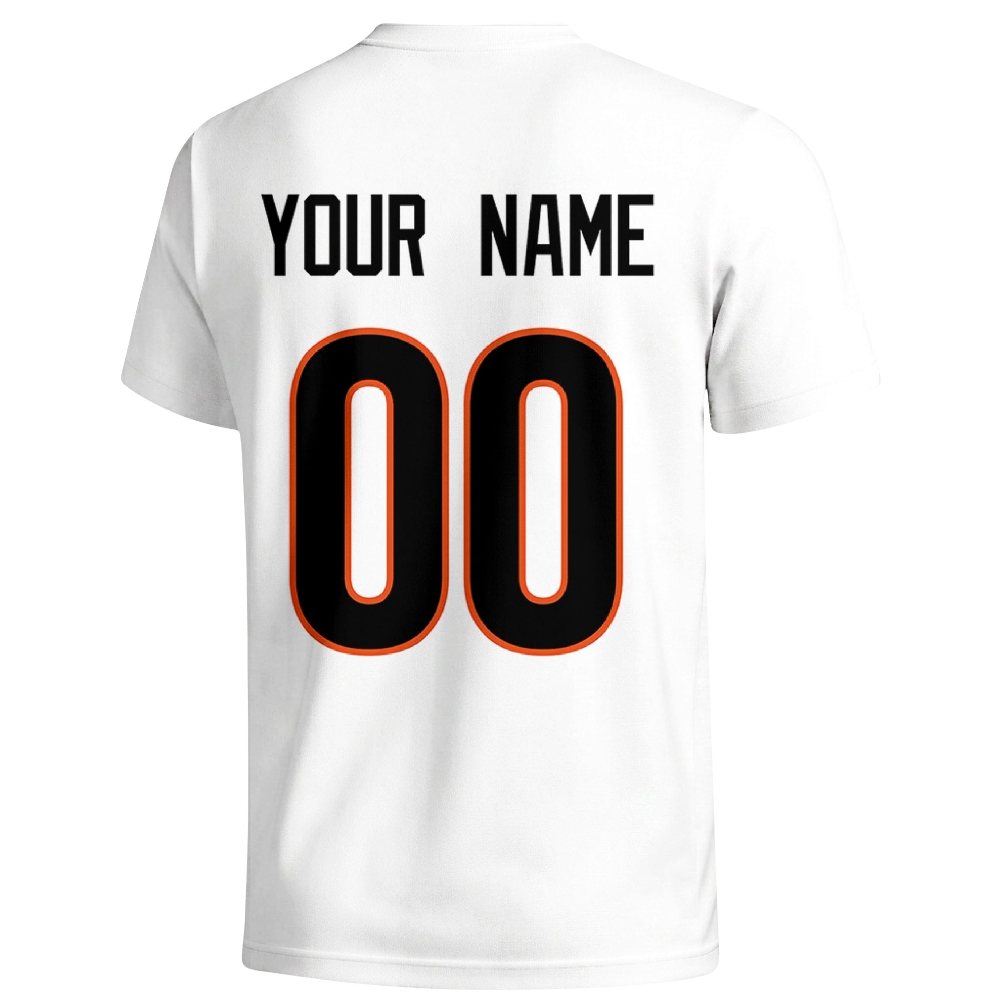 Cincinnati personalized football T shirt in White showing the back custom name and number