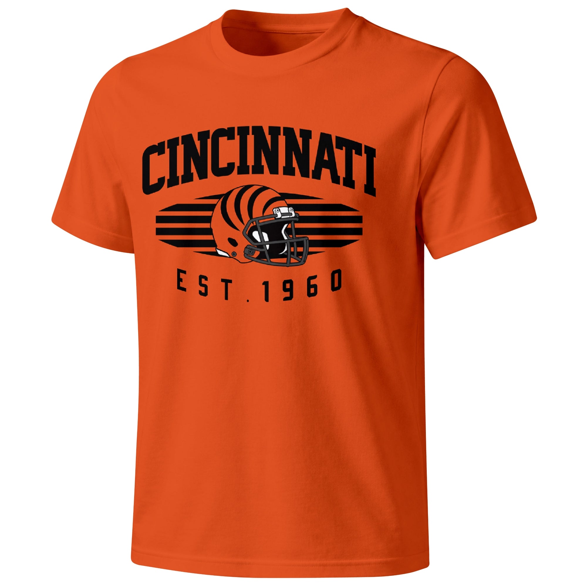 Cincinnati football T shirt in Orange showing the front city and football design
