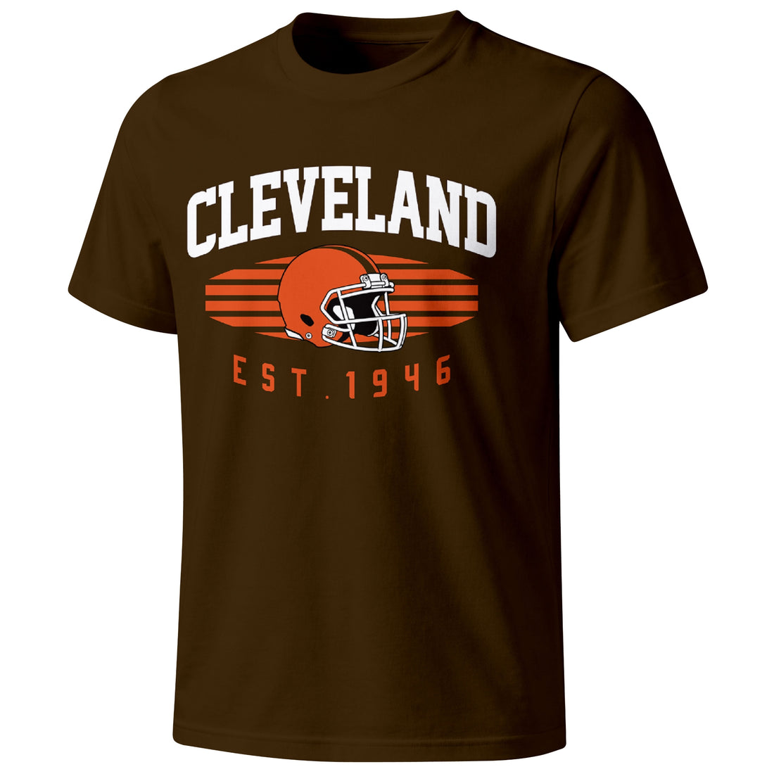 Cleveland personalized football T shirt in Brown showing front city design and back custom name and number