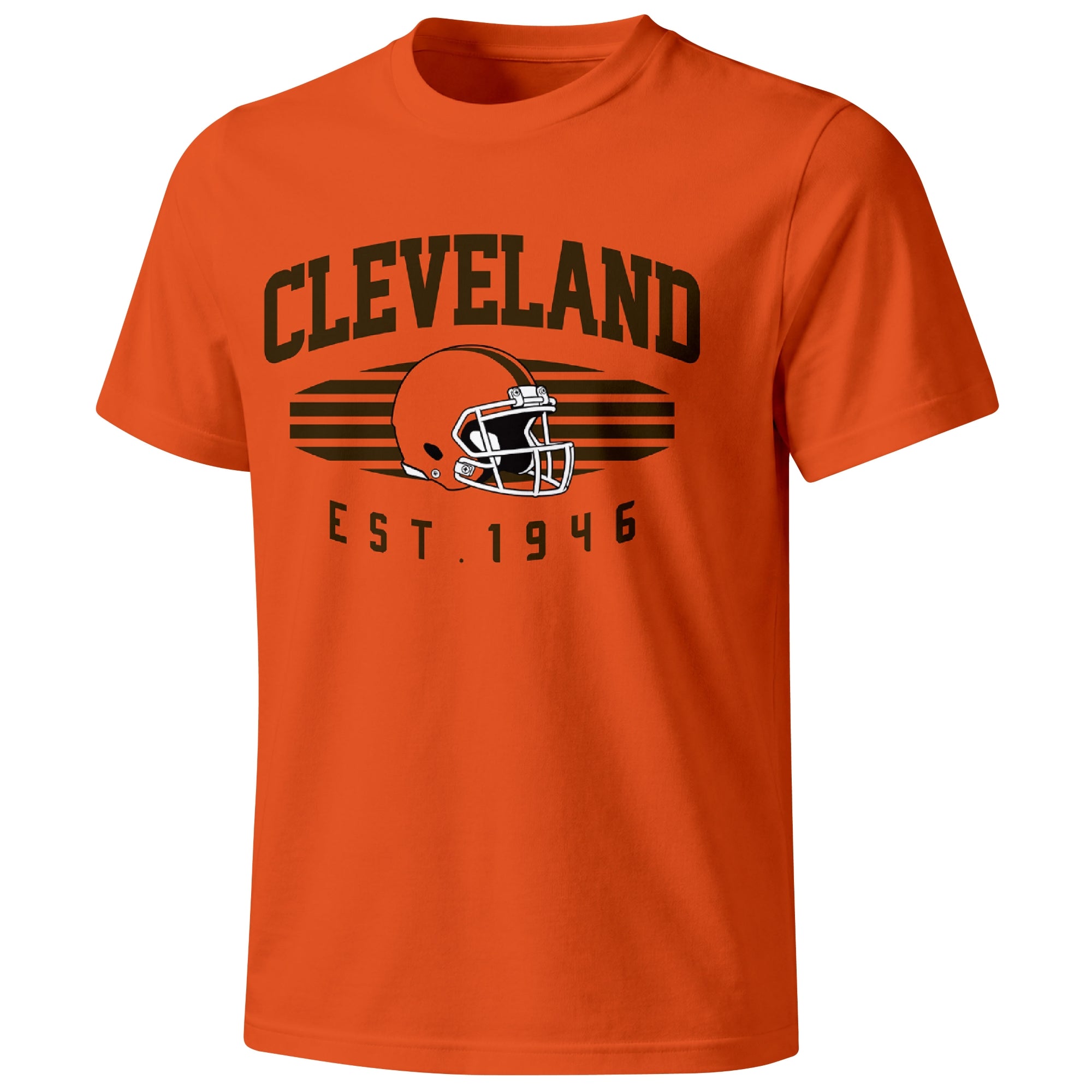 Cleveland football T shirt in Orange showing the front city and football design