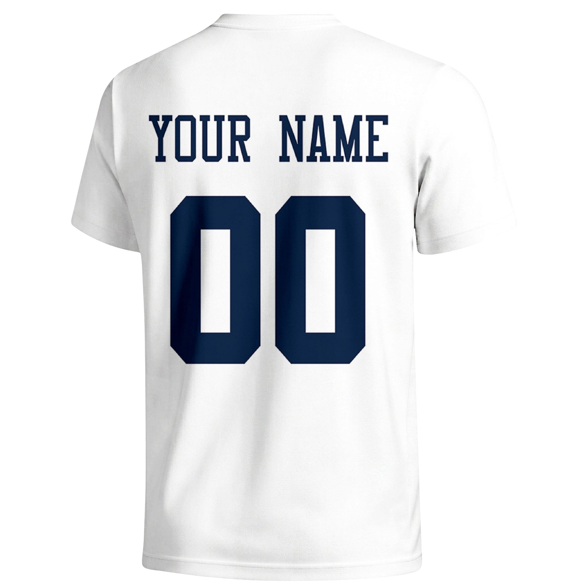 Dallas personalized football T shirt in White showing the back custom name and number