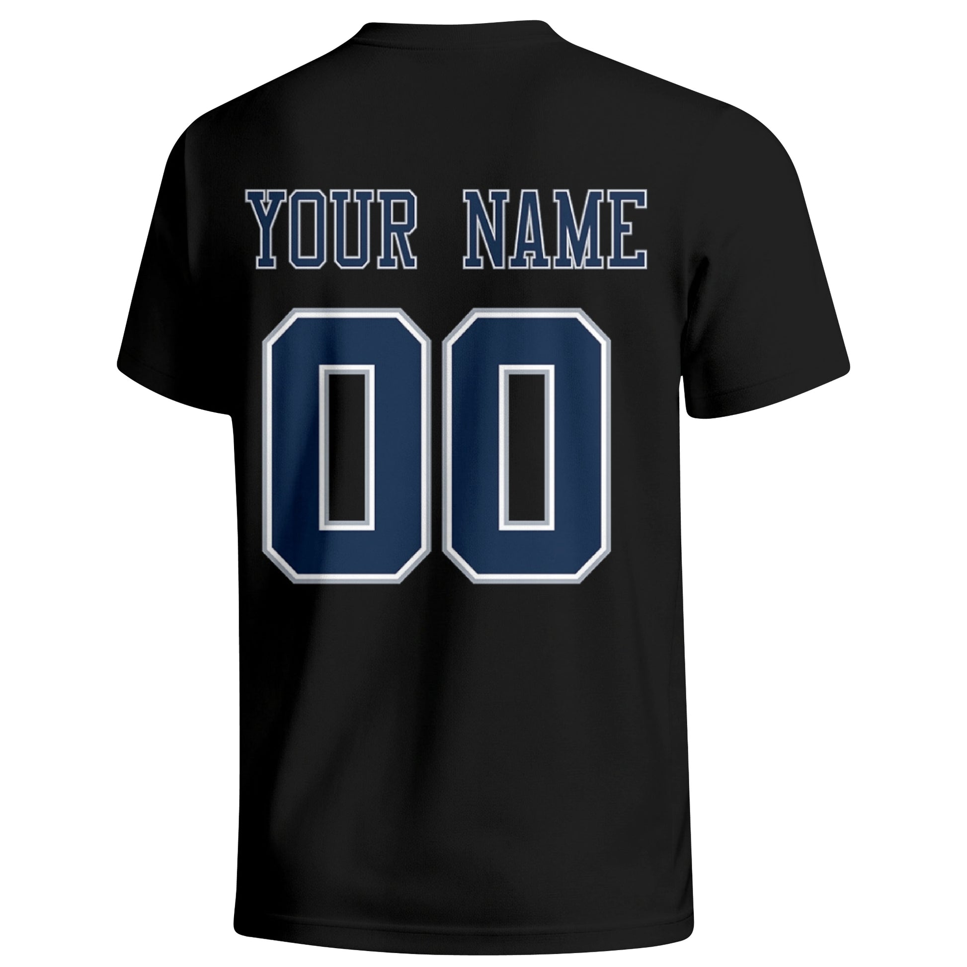 Dallas personalized football T shirt in Black showing the back custom name and number