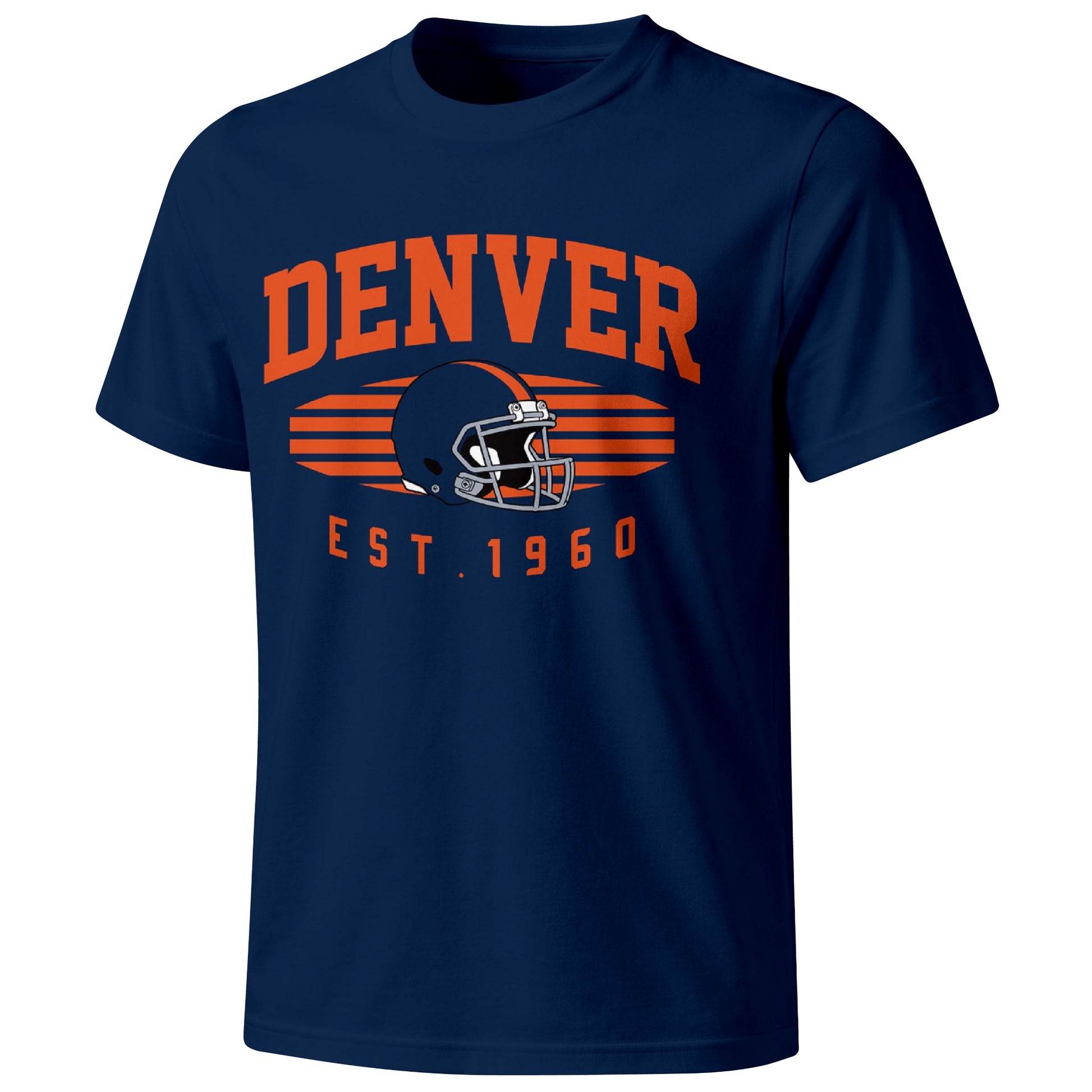 Denver football T shirt in Navy showing the front city and football design