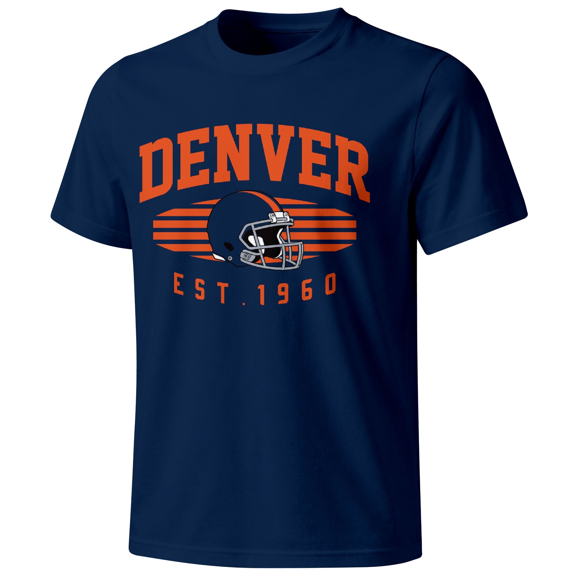 Denver football T shirt in Navy showing the front city and football design