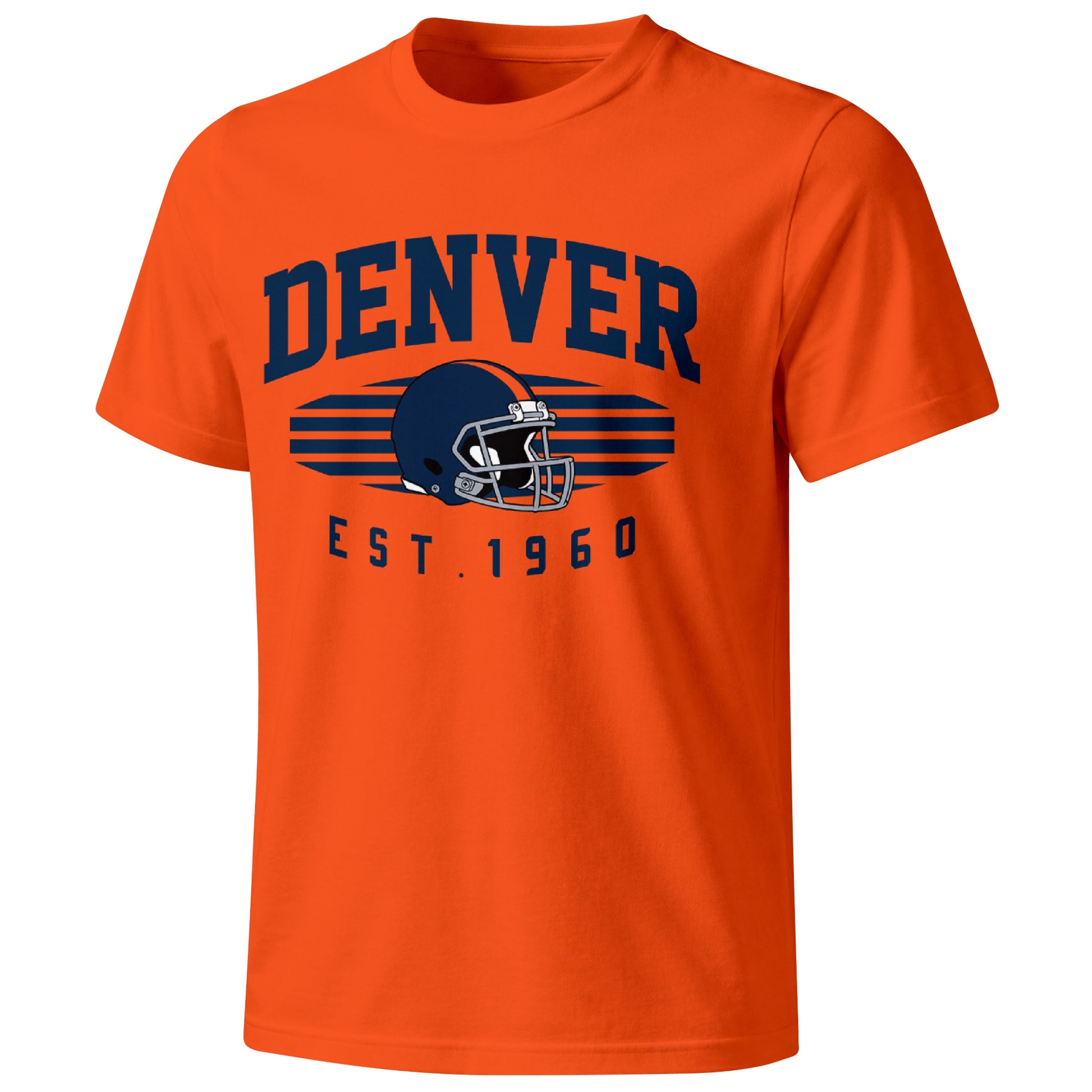 Denver football T shirt in Orange showing the front city and football design
