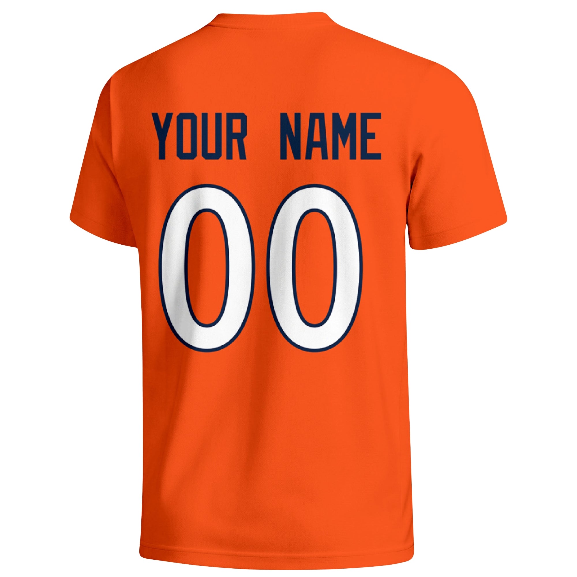 Denver personalized football T shirt in Orange showing the back custom name and number
