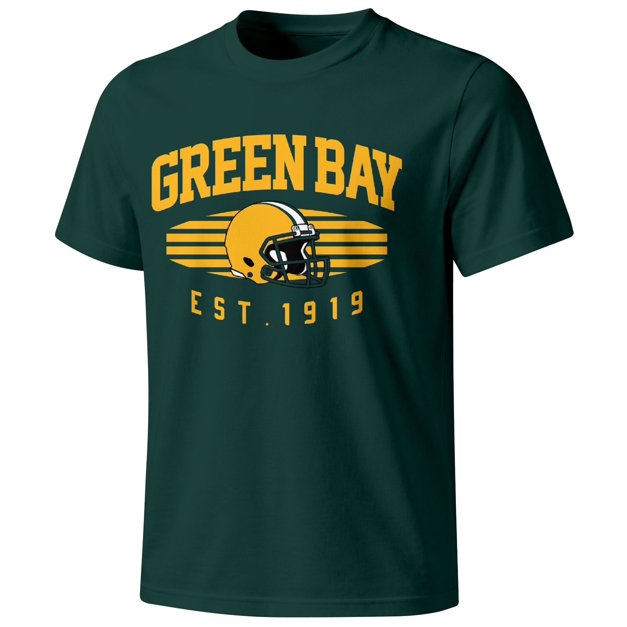 Green Bay football T shirt in Green showing the front city and football design