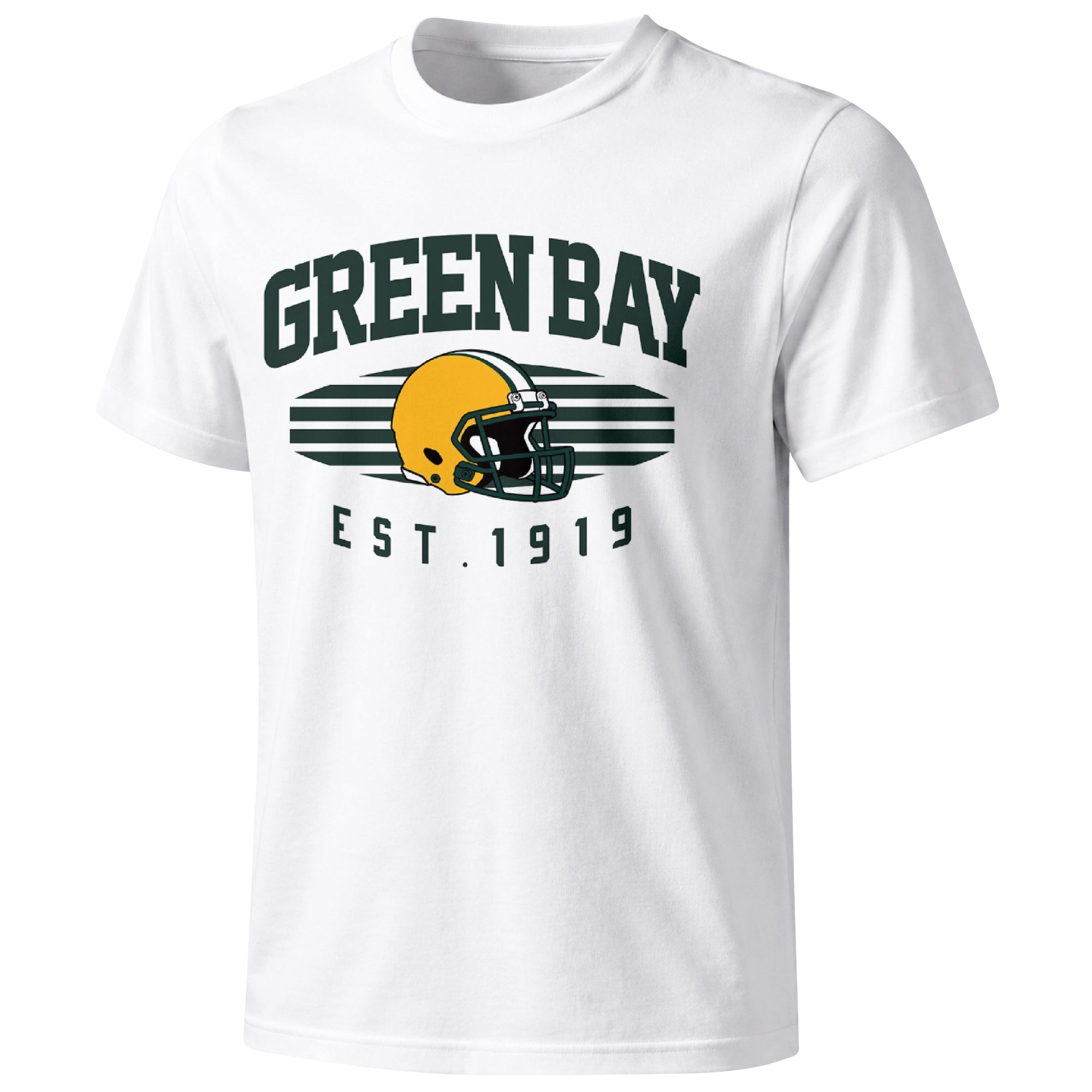 Green Bay football T shirt in White showing the front city and football design