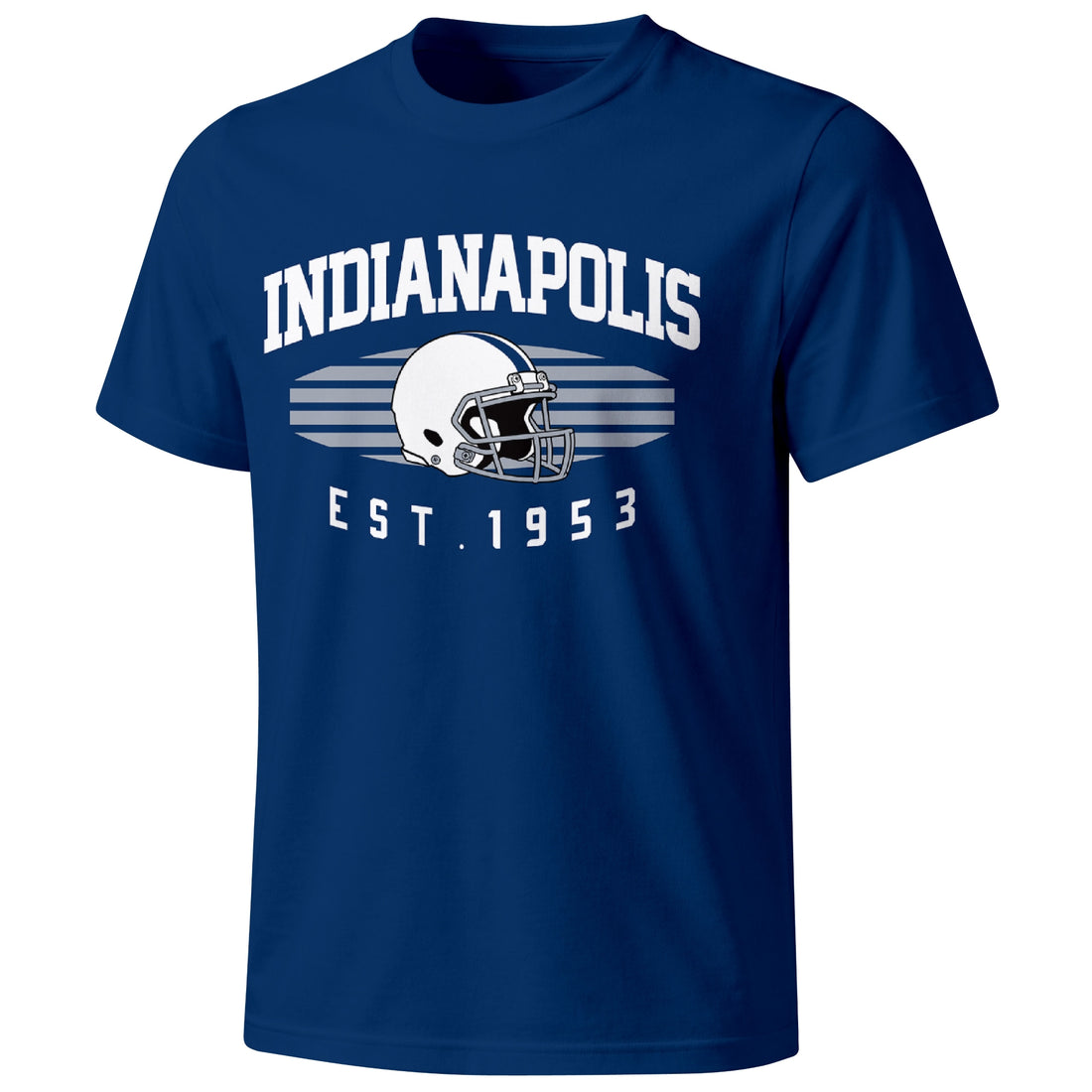 Indianapolis personalized football T shirt in Royal showing front city design and back custom name and number
