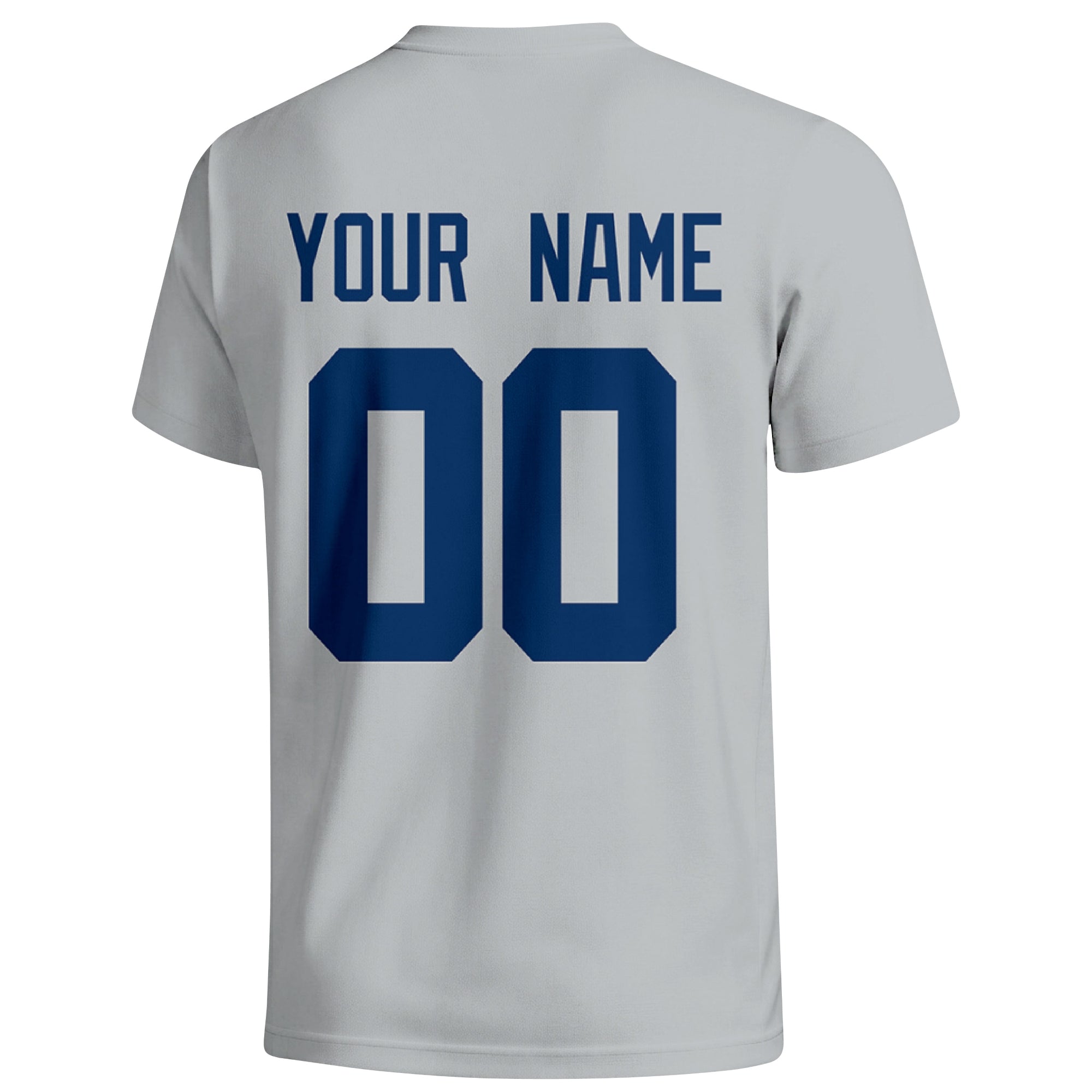 Indianapolis personalized football T shirt in Gray showing the back custom name and number