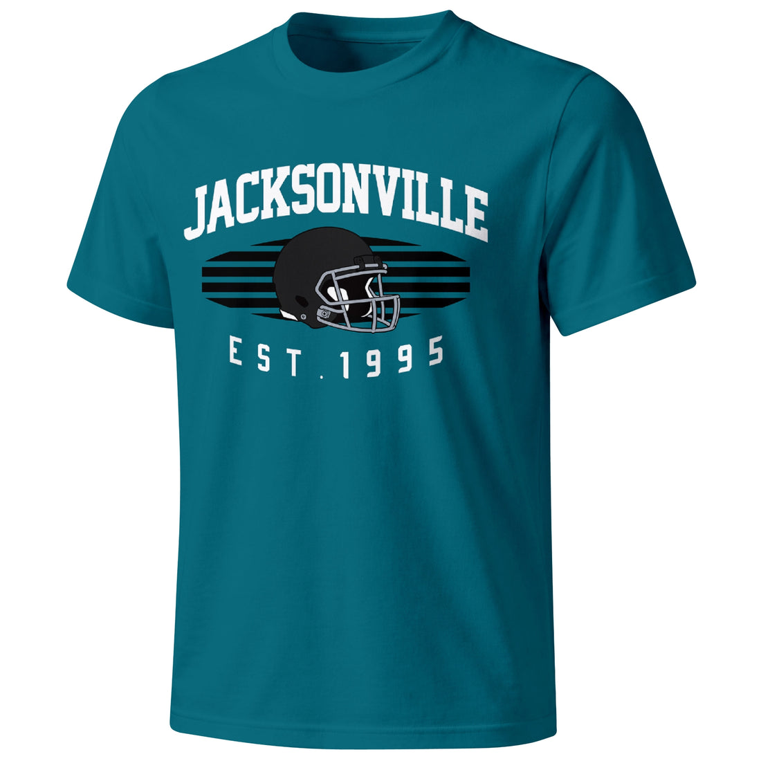Jacksonville personalized football T shirt in Teal showing front city design and back custom name and number