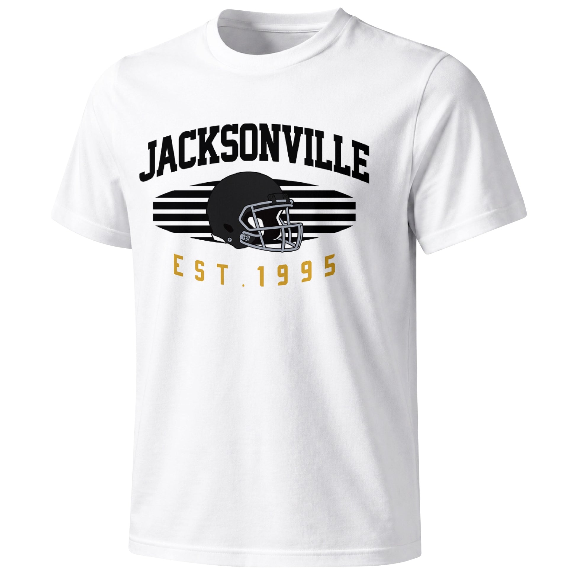 Jacksonville football T shirt in White showing the front city and football design