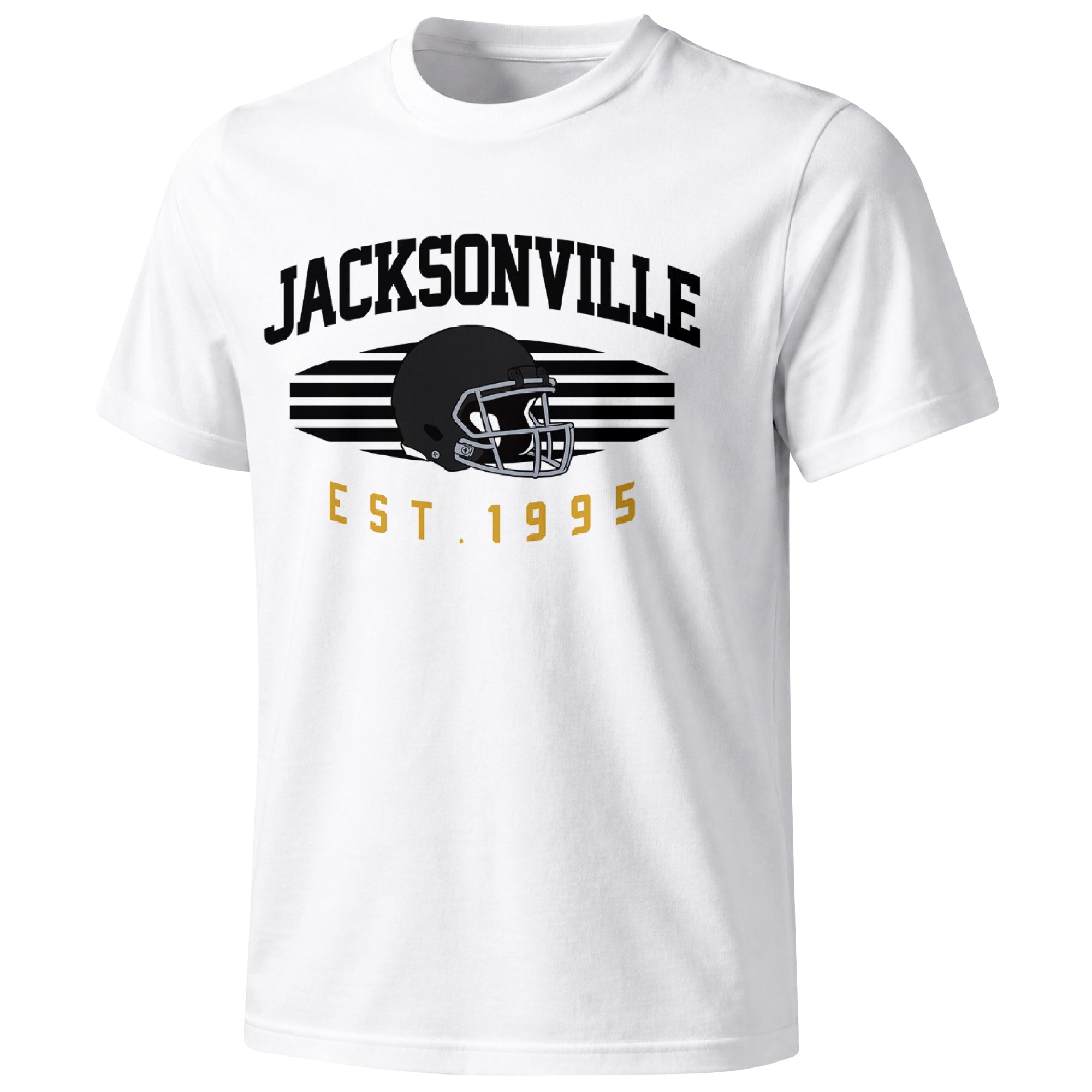 Jacksonville football T shirt in White showing the front city and football design