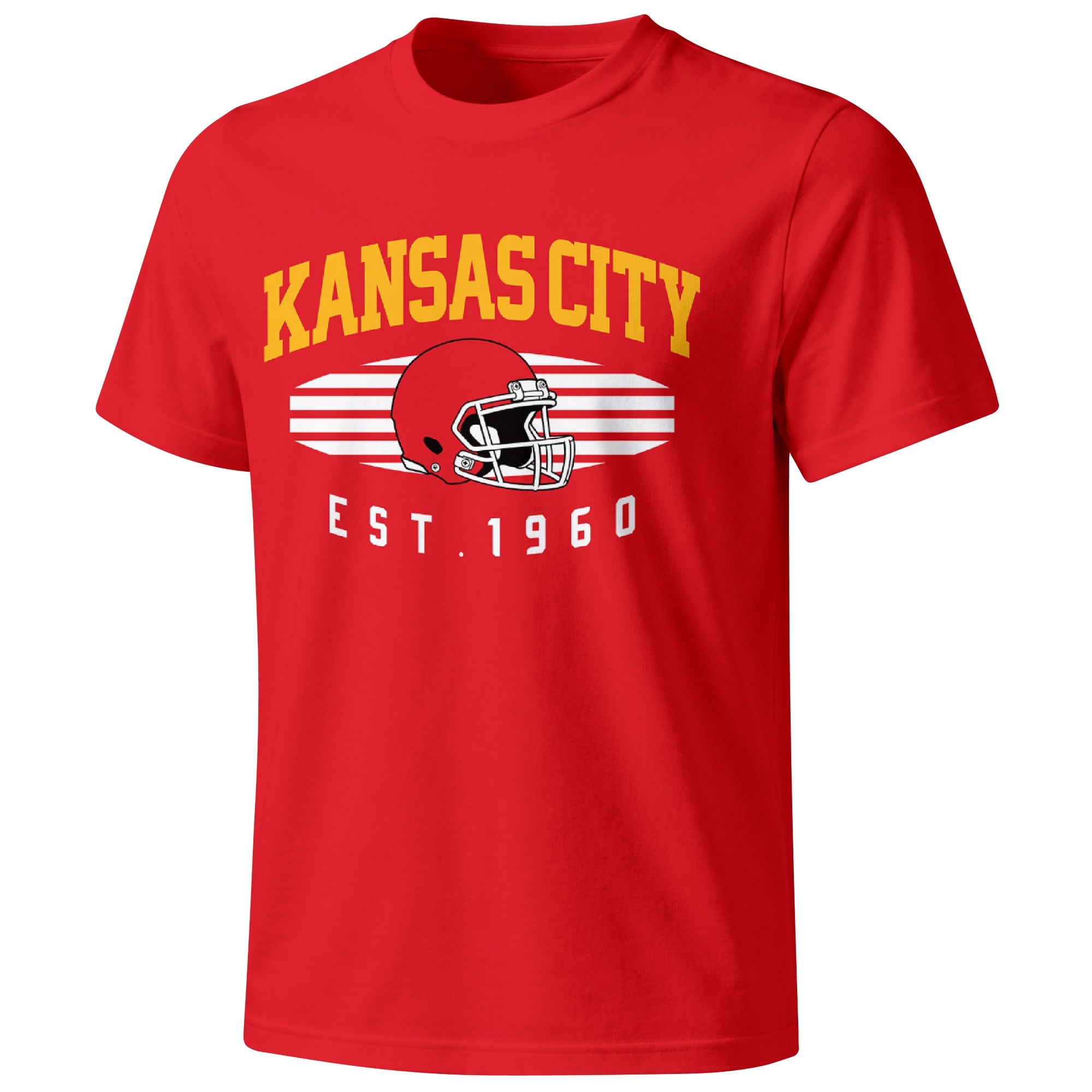 Kansas City football T shirt in Red showing the front city and football design