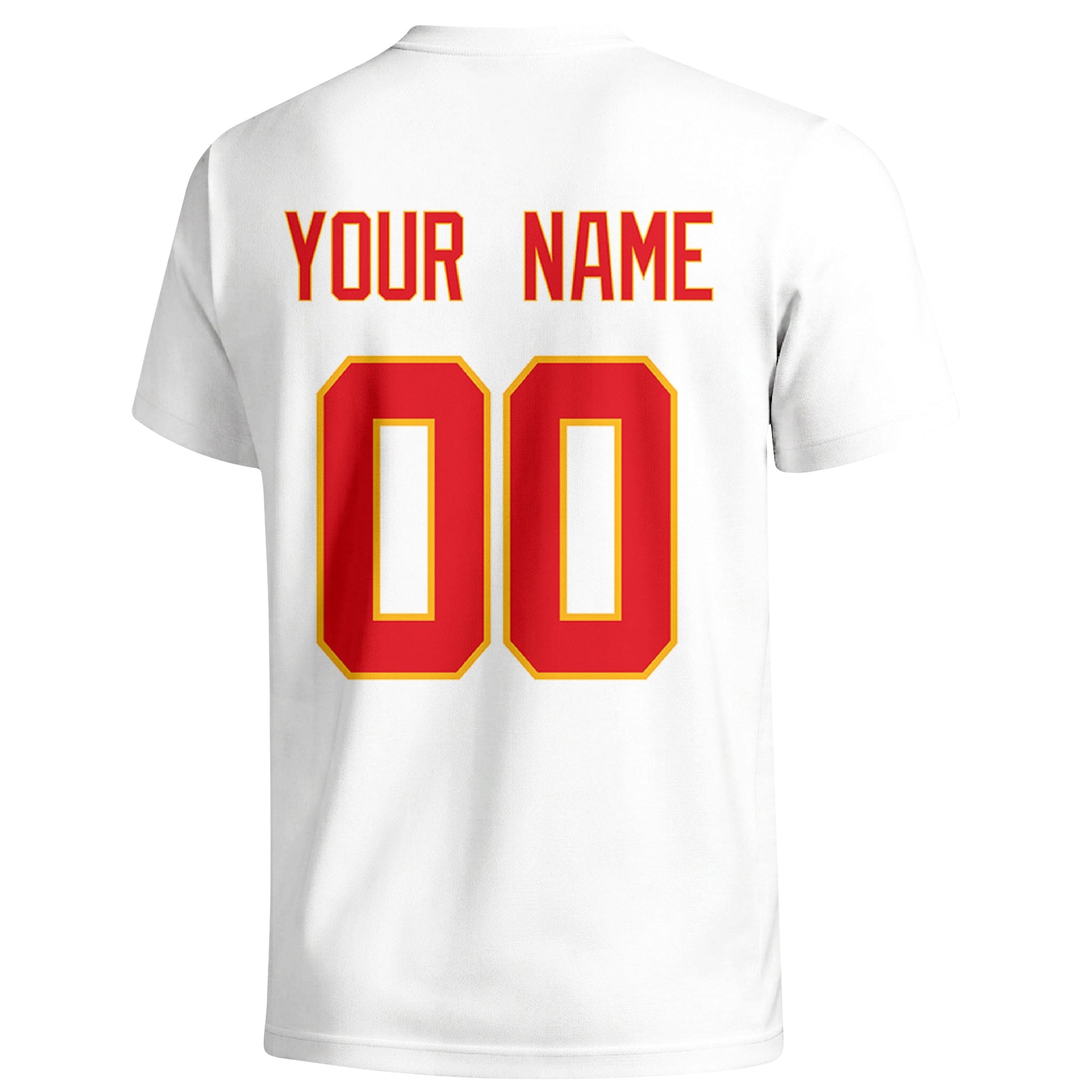 Kansas City personalized football T shirt in White showing the back custom name and number