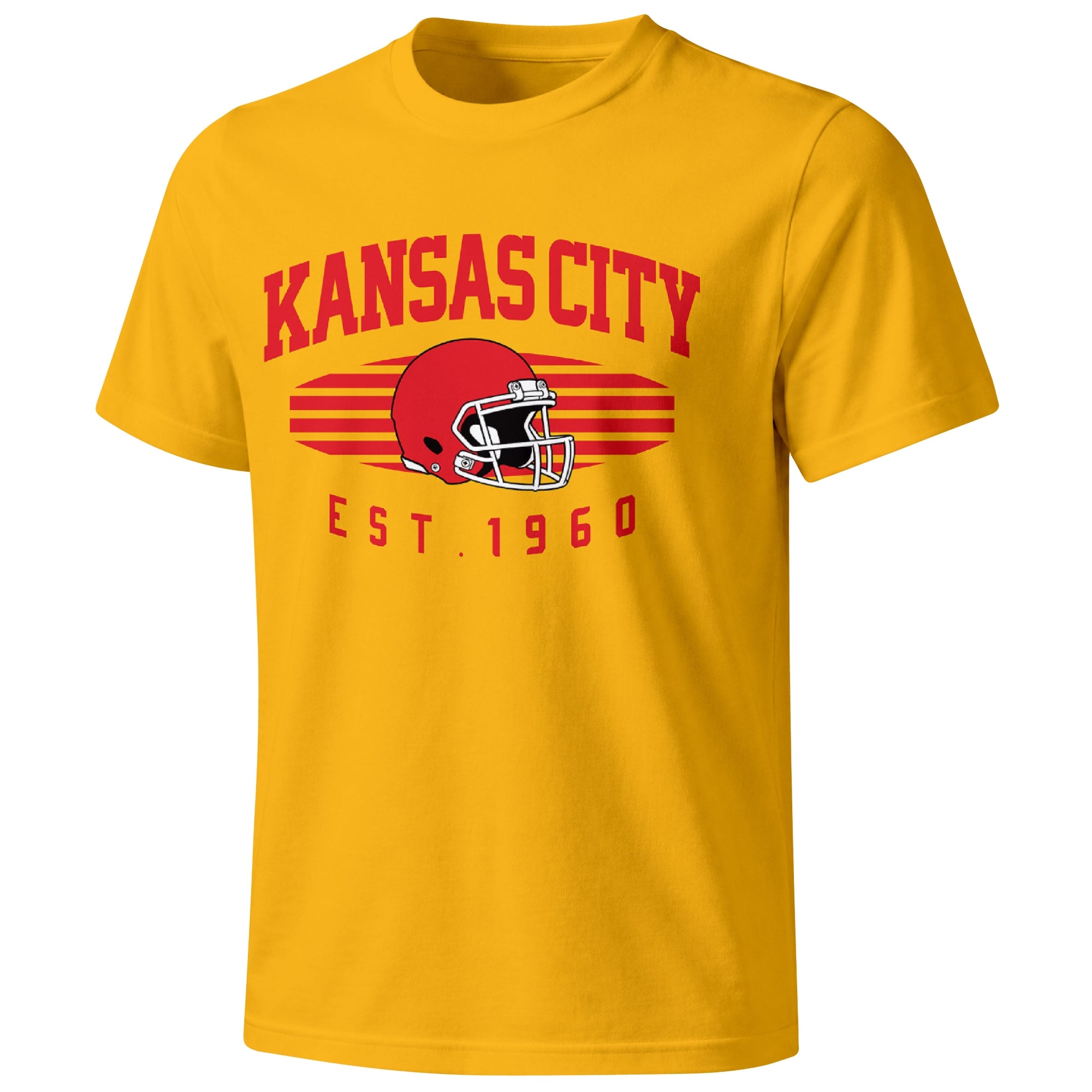 Kansas City football T shirt in Gold showing the front city and football design