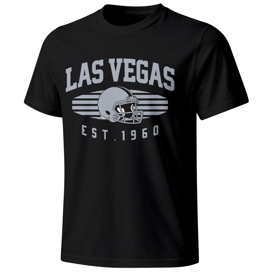 Las Vegas personalized football T shirt in Black showing front city design and back custom name and number